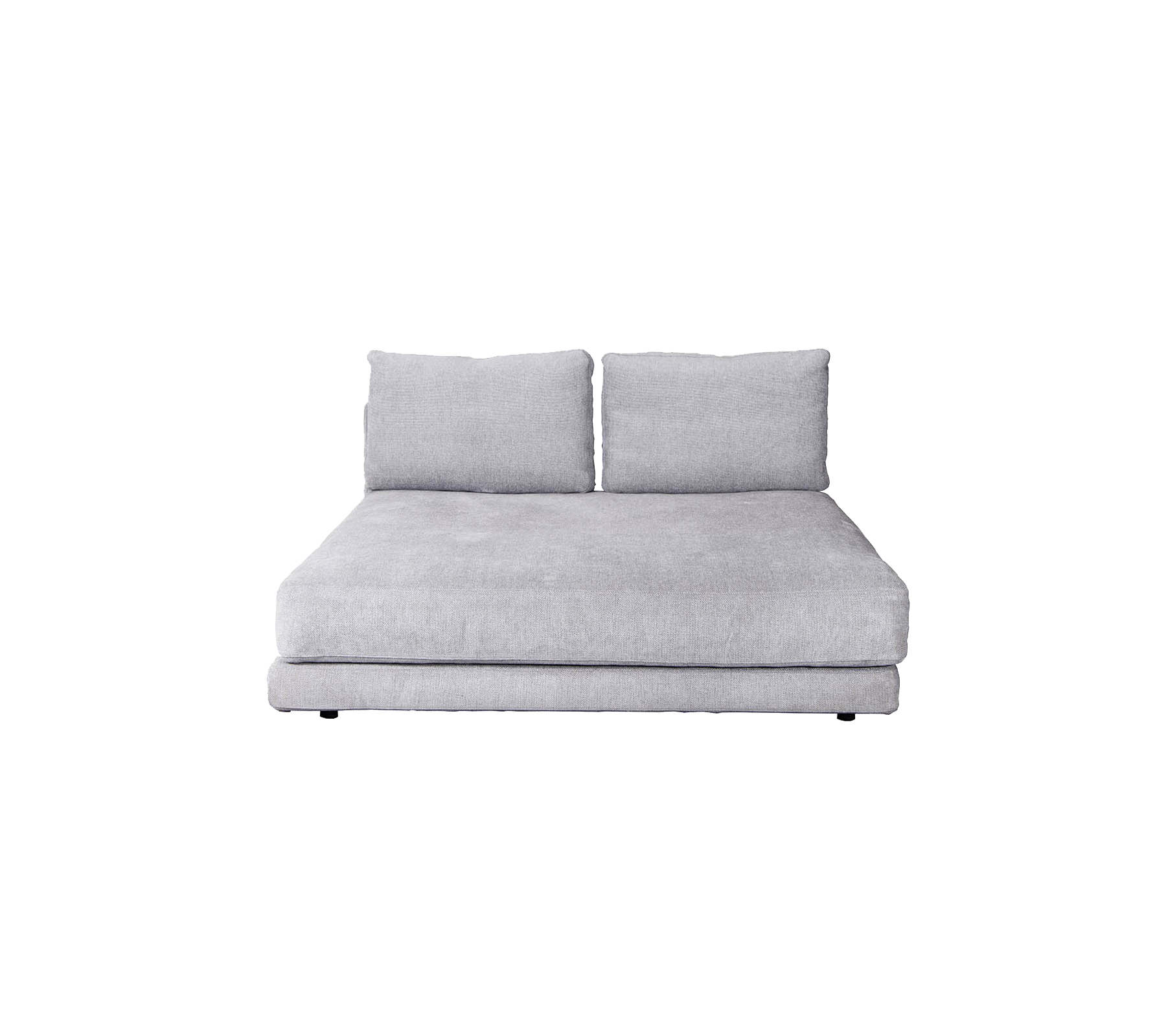 Canapé gris élégant avec deux coussins de dos, offrant un design moderne et minimaliste idéal pour des espaces contemporains.