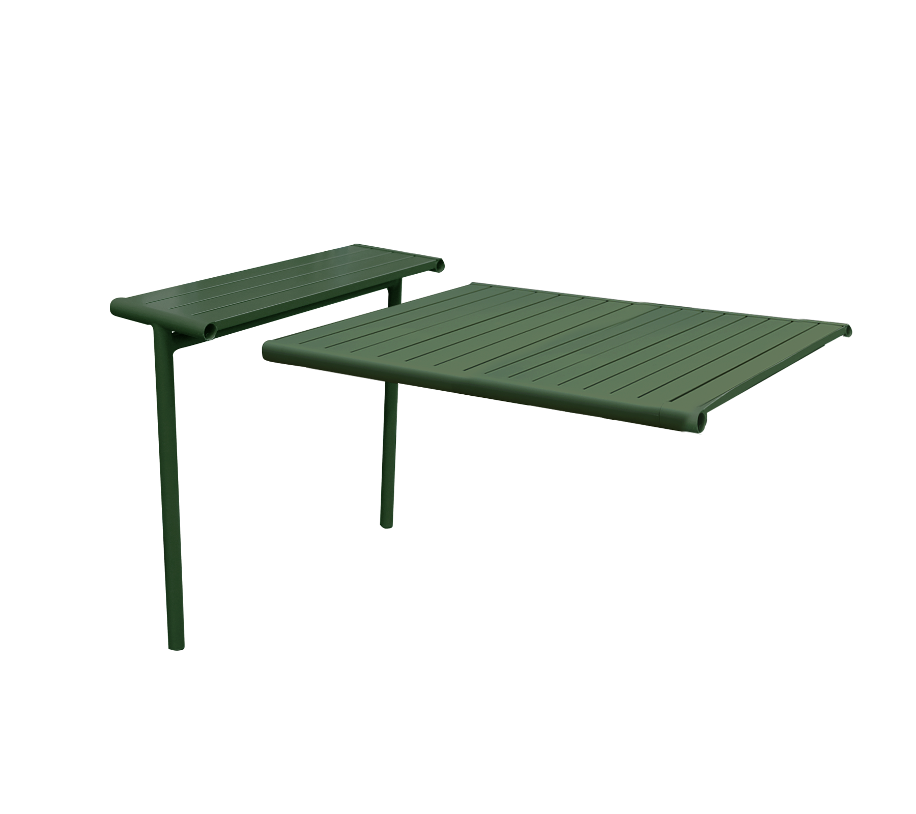 Feuille d'extension en aluminium semi-brillant vert foncé pour des solutions de restauration en plein air flexibles.