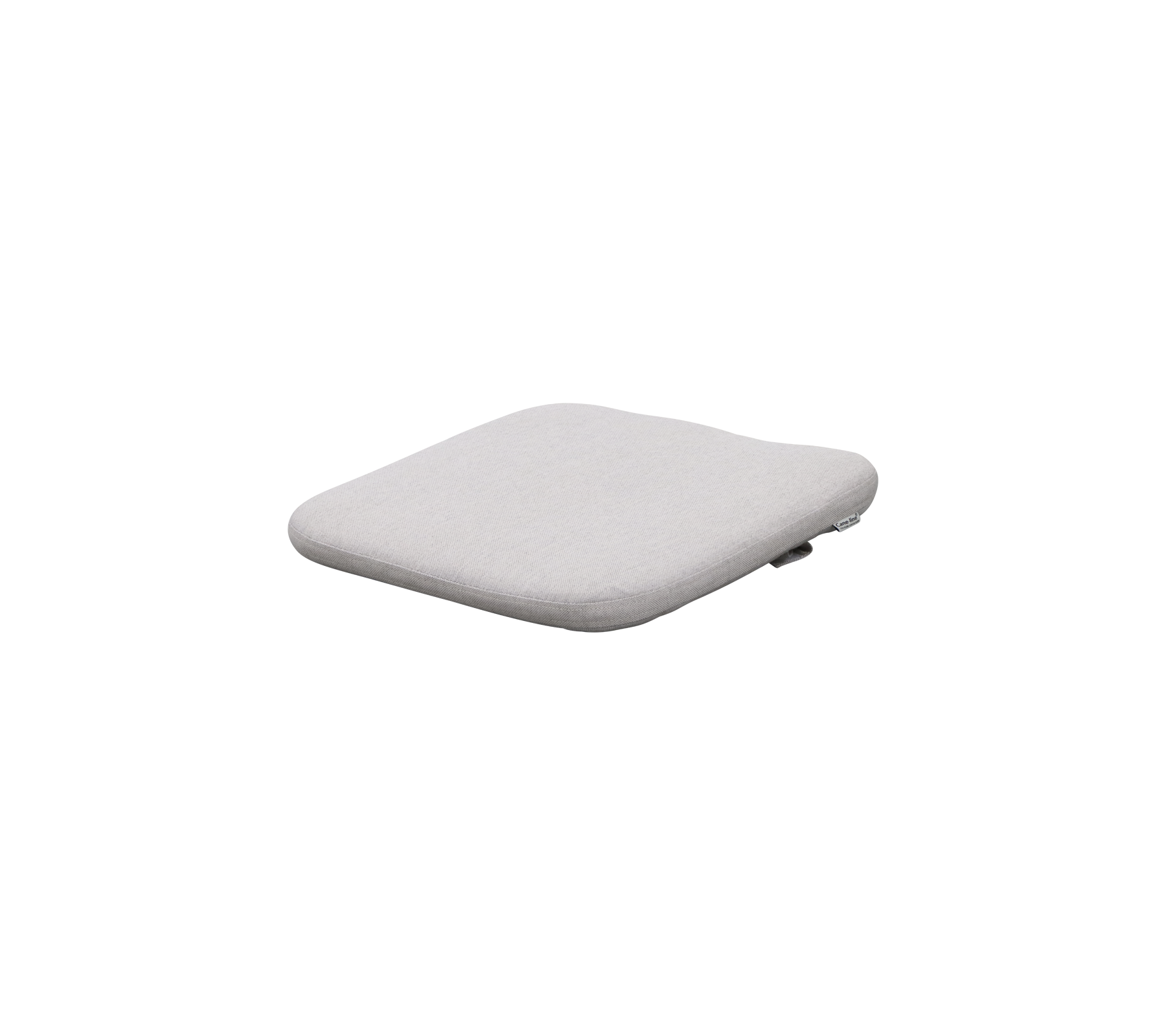 Coussin de siège rembourré gris clair d'une forme carrée arrondie et lisse, offrant confort et style pour s'asseoir.