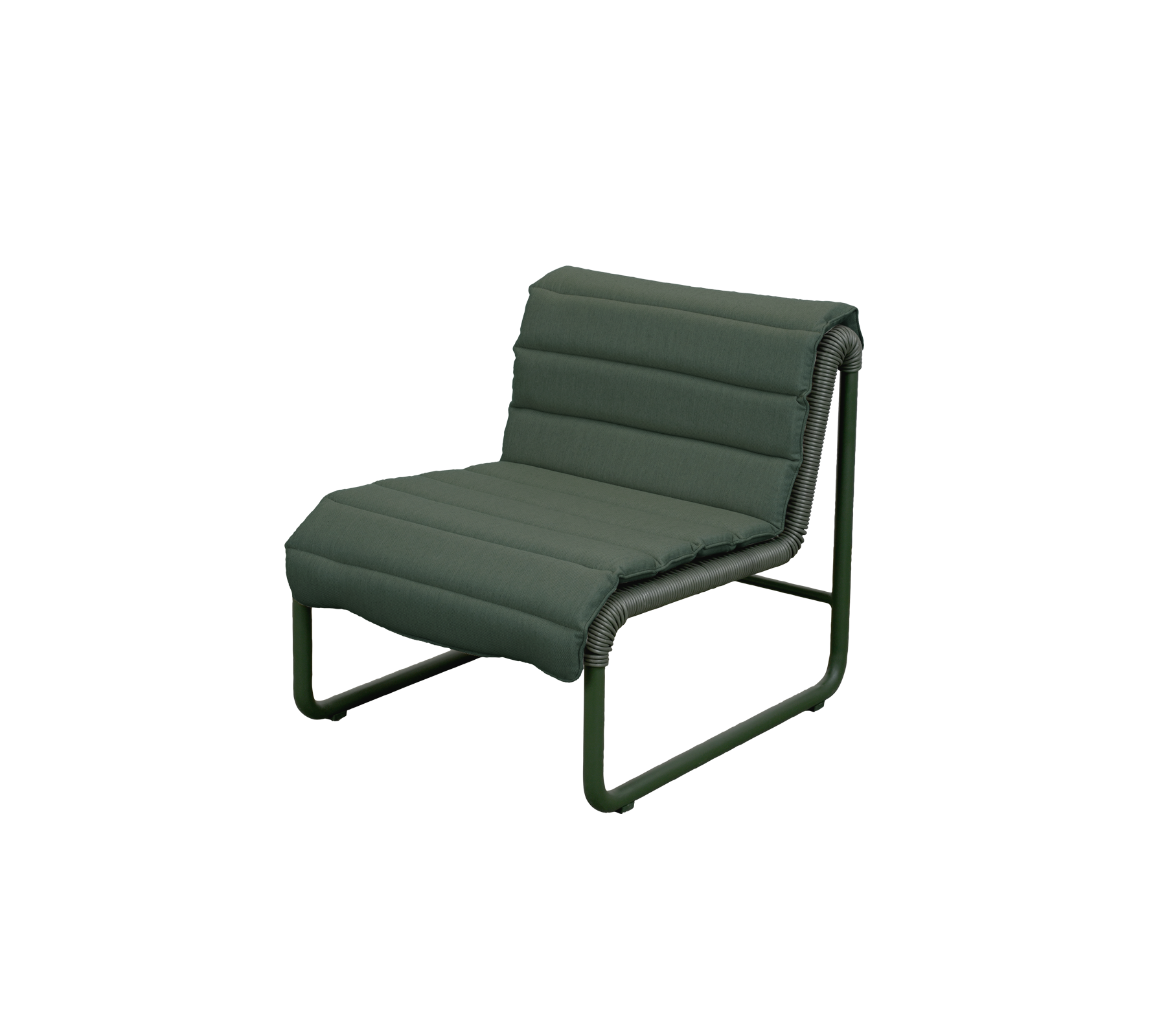 Chaise longue moderne vert foncé au design minimaliste.