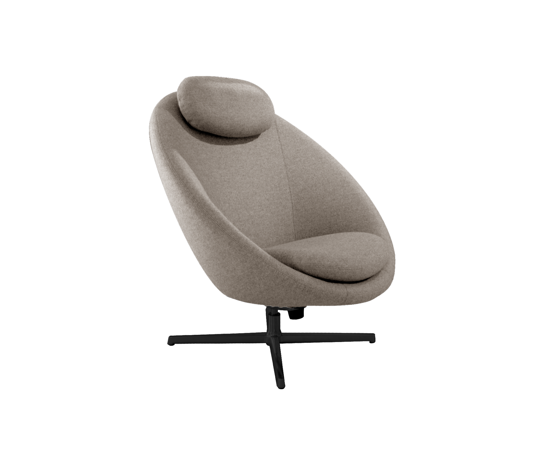 Fauteuil lounge au design courbé, rembourrage en velours et appui-tête supportant, monté sur une base élégante.