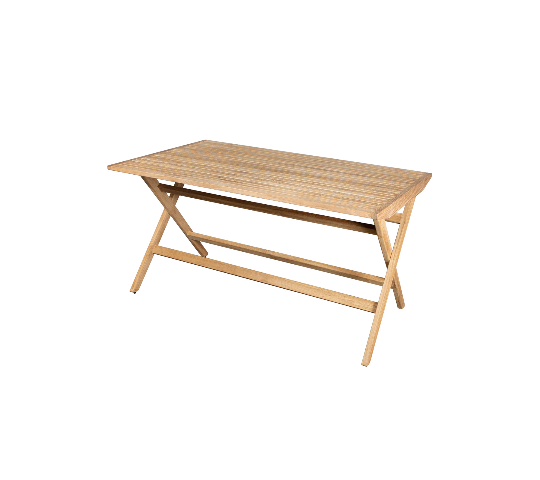 Table en bois clair avec une surface lisse et des pieds croisés, adaptée à divers usages.