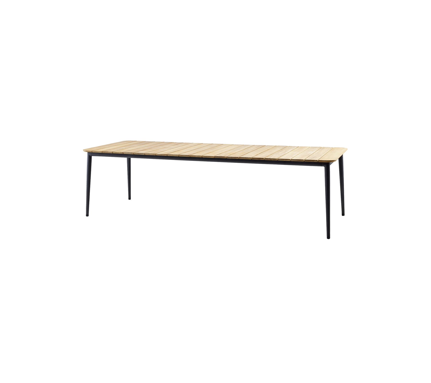 Table à manger en bois avec une surface claire et des pieds noirs élégants, parfait pour les espaces modernes.