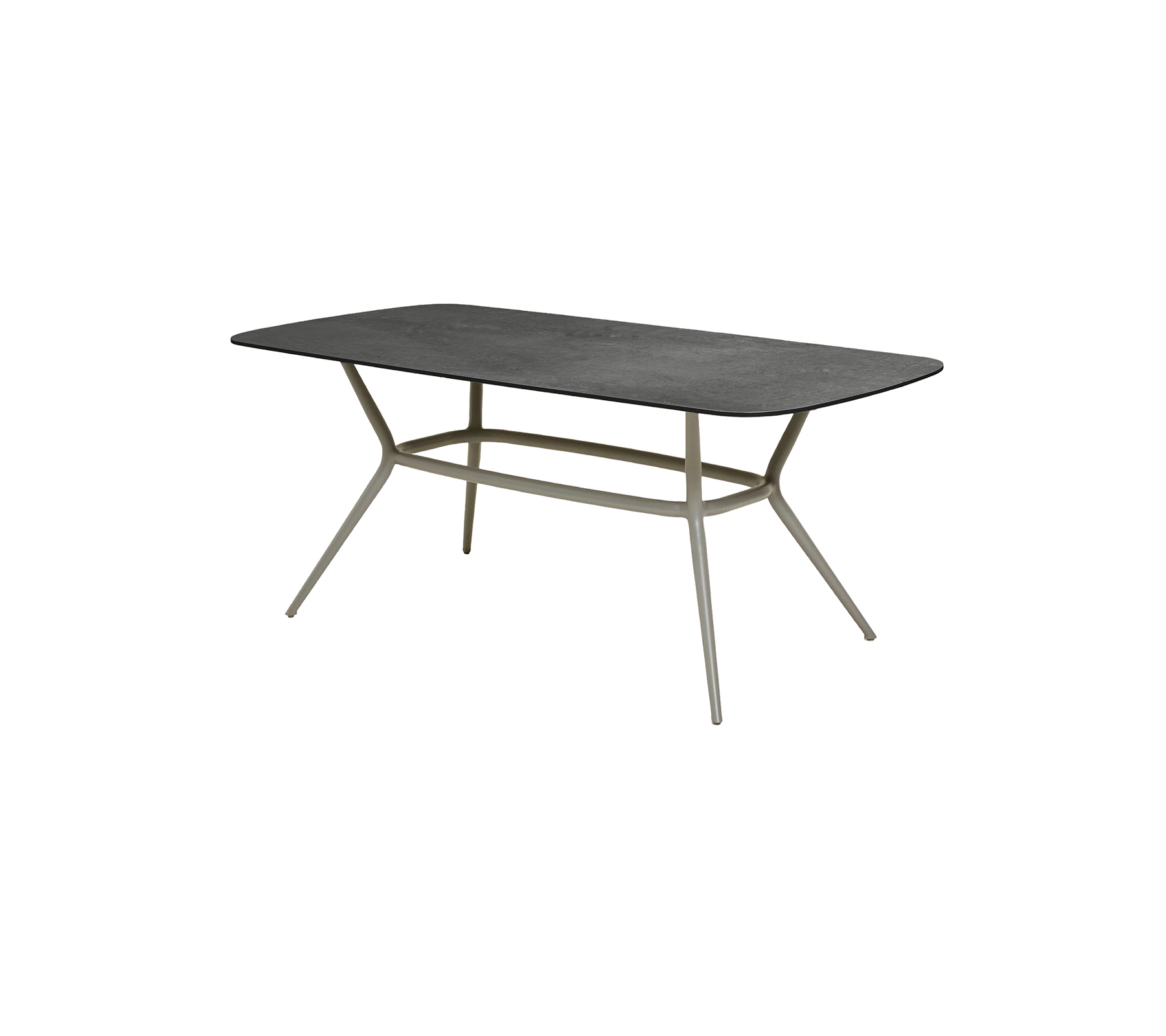 Table rectangulaire moderne avec une surface sombre élégante et des pieds angulés stylés pour un look contemporain. Idéal pour divers environnements.