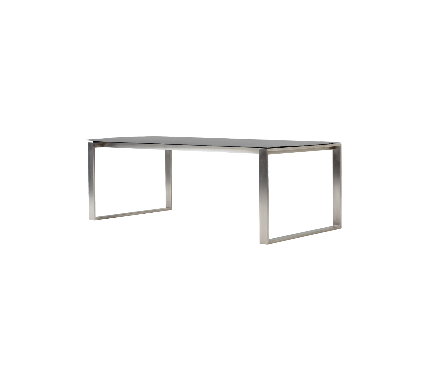 Table élégante et moderne avec une surface lisse et des pieds en métal robustes, idéale pour des arrangements de repas ou de travail.