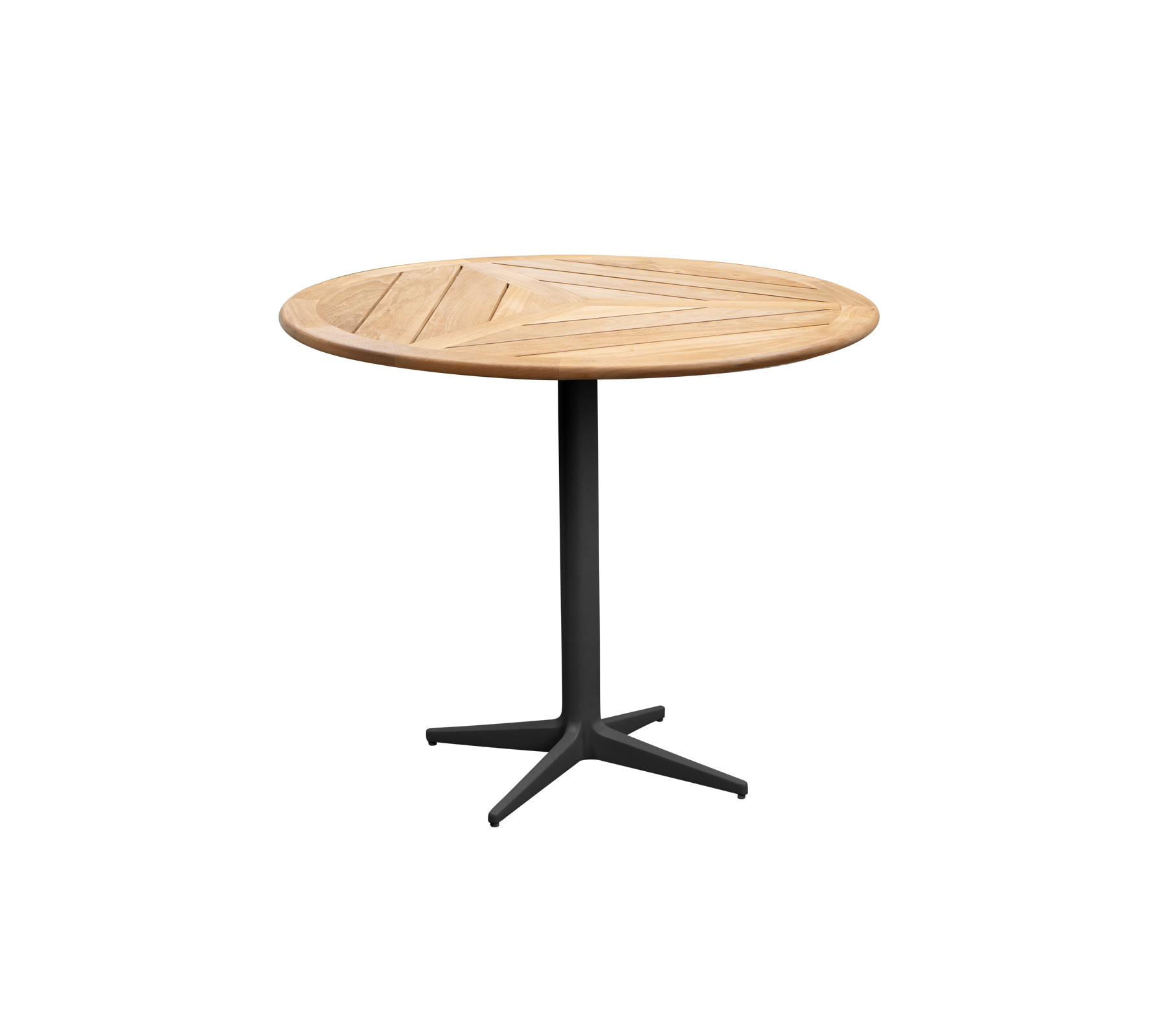 Table ronde en bois au design épuré et à la base noire robuste, parfaite pour diverses ambiances. Idéale pour des repas décontractés ou des réunions.