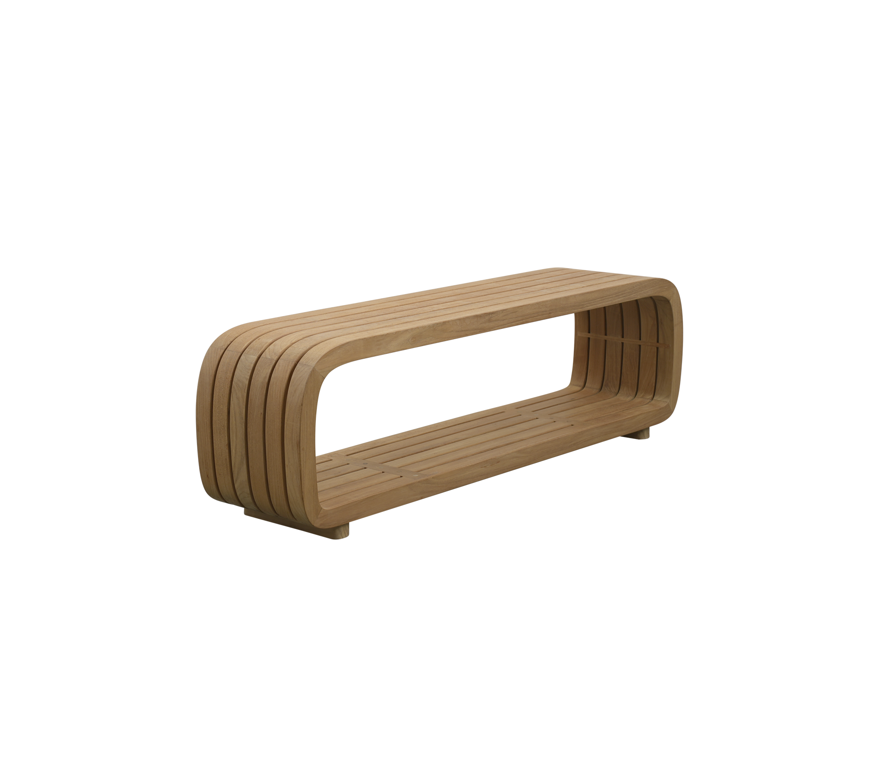 Module de canapé Mellow/table basse – une pièce extérieure sculpturale et multifonctionnelle avec des lignes douces et organiques et un design durable et résistant aux intempéries, idéale pour créer un cadre de salon serein et élégant.