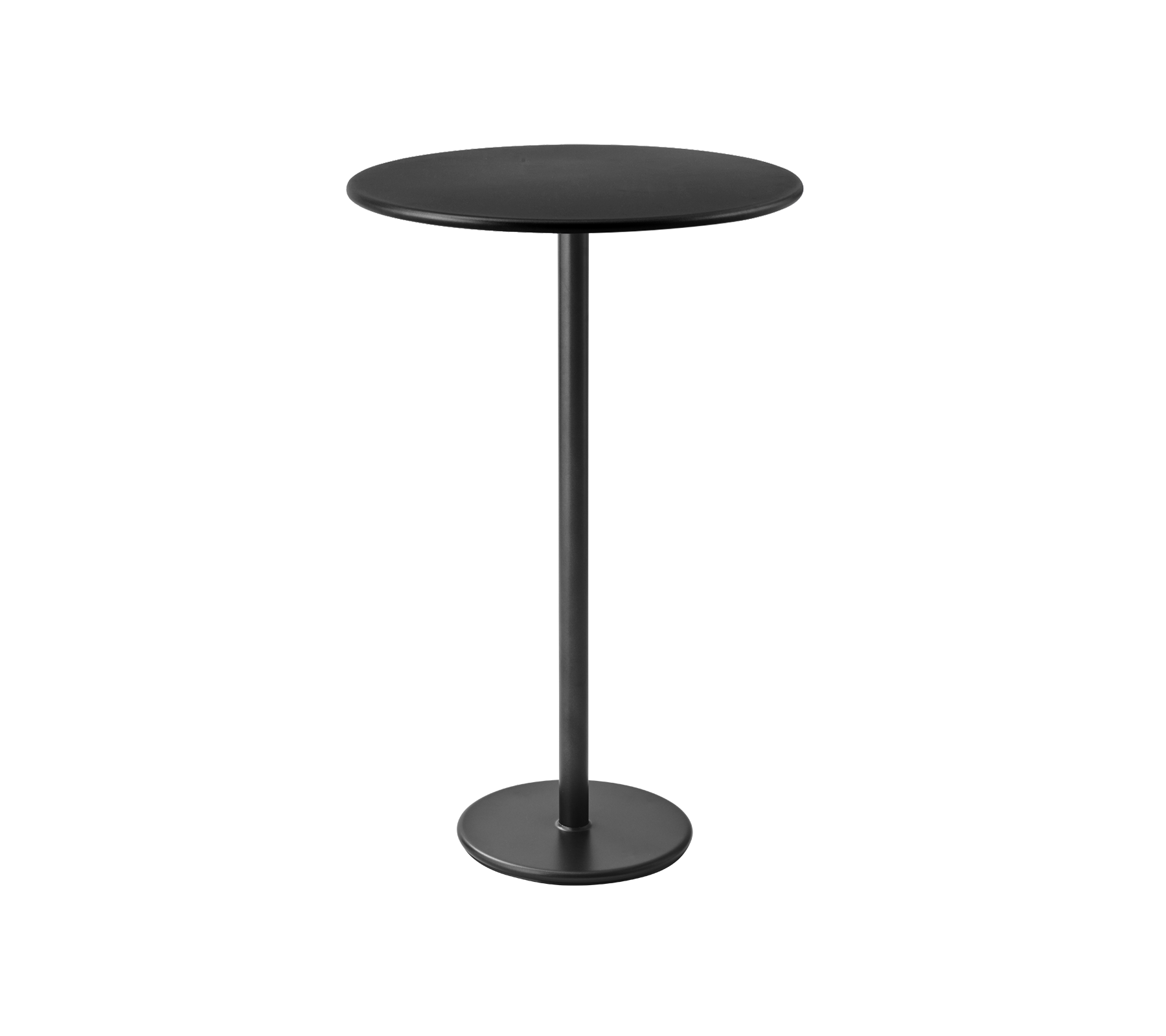 Table de bar noire élégante avec un dessus rond et une base circulaire robuste, parfaite pour des ambiances stylées.