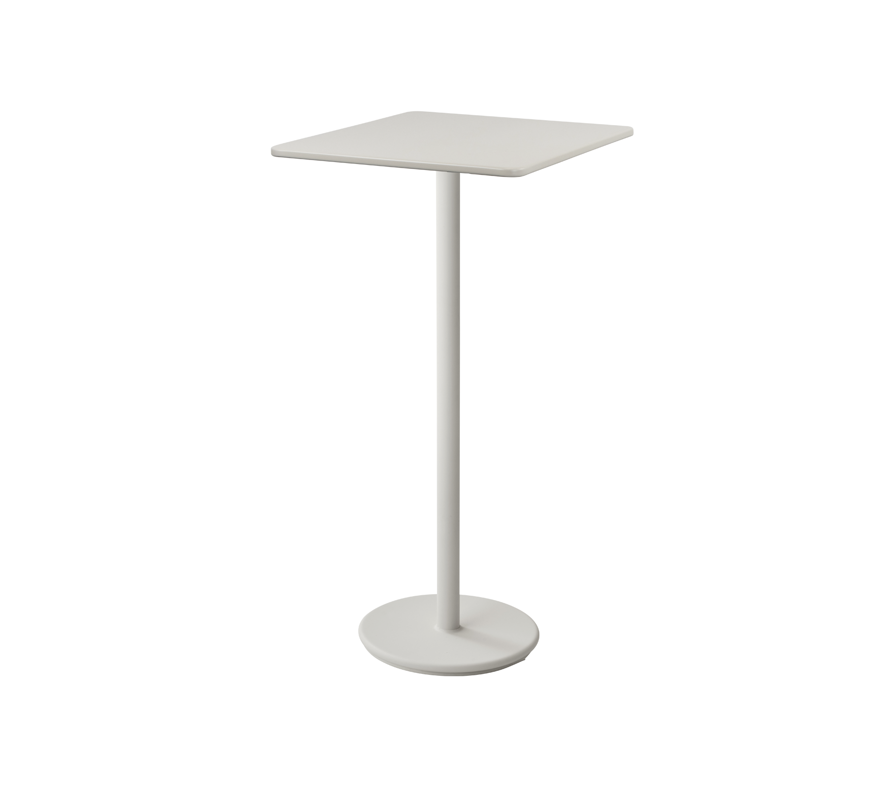Table d'appoint blanche minimaliste avec un plateau carré et une base de piédestal mince, idéale pour les petits espaces ou les zones de sièges décontractées.
