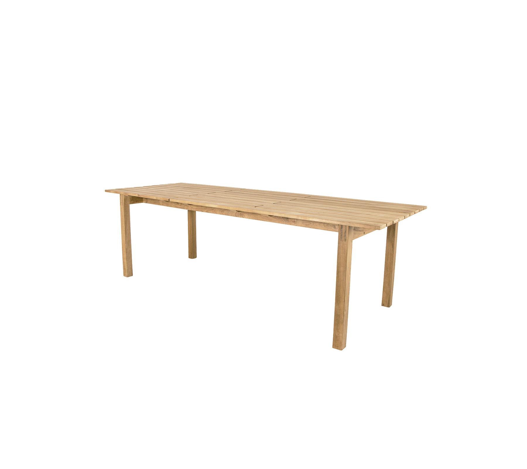 Table en bois avec une finition naturelle, dotée de quatre pieds robustes et d'une surface rectangulaire spacieuse, adaptée pour manger ou travailler.