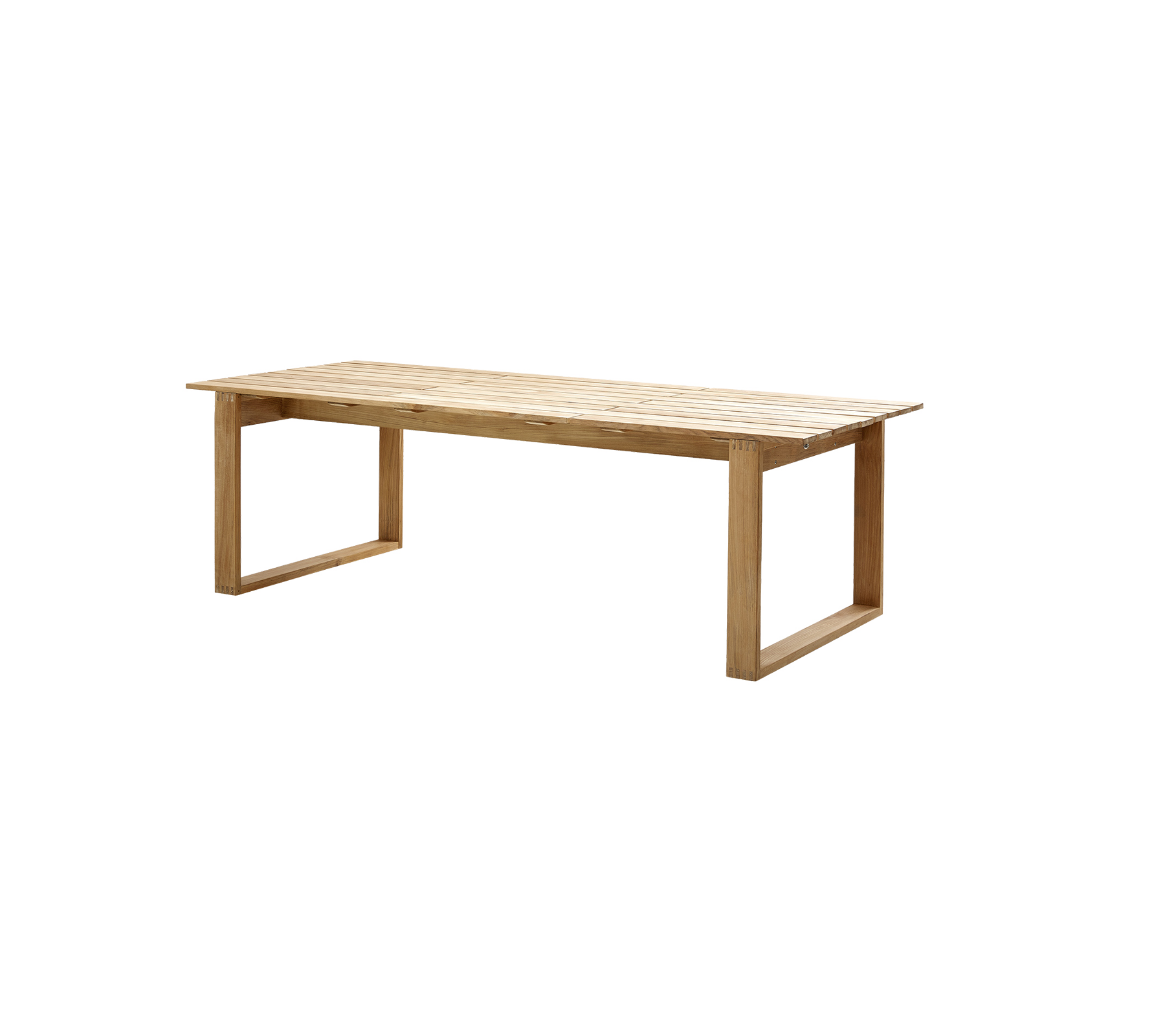 Table en bois au design simple et moderne avec un plateau rectangulaire et des pieds minimalistes, idéale pour divers espaces.