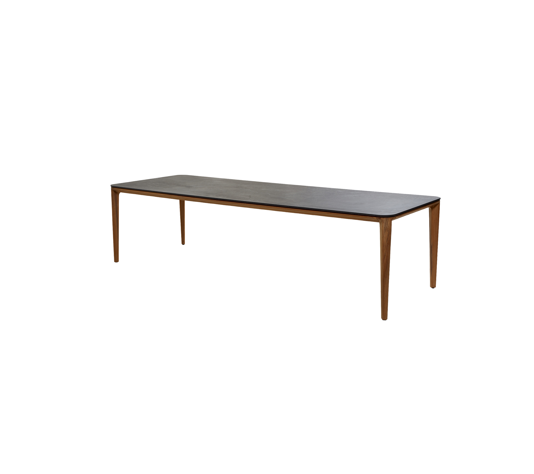 Long table rectangulaire avec un cadre en bois et un dessus lisse, adapté à différents environnements et usages.