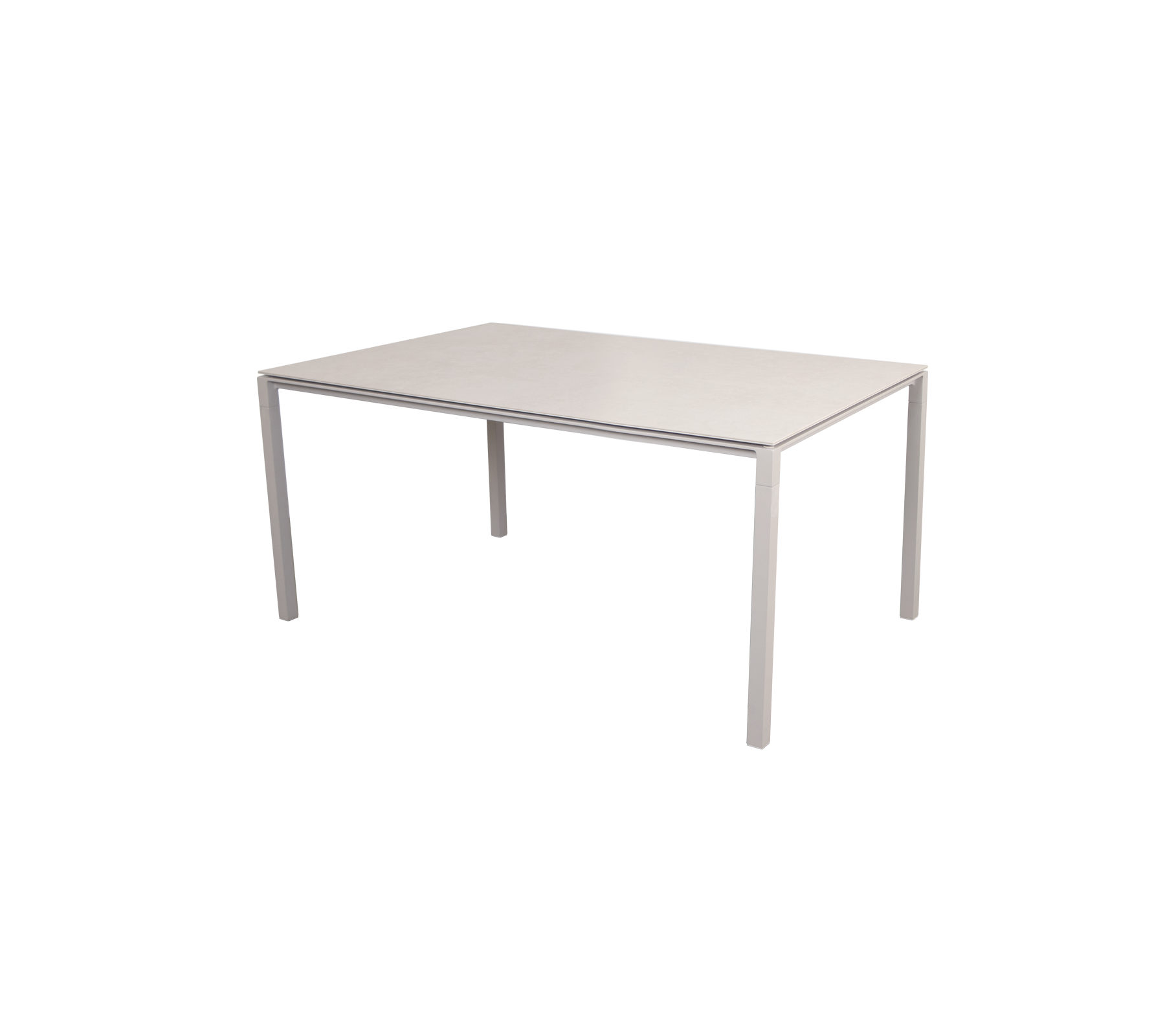Table rectangulaire avec une surface lisse et claire et quatre pattes robustes, idéale pour diverses utilisations.