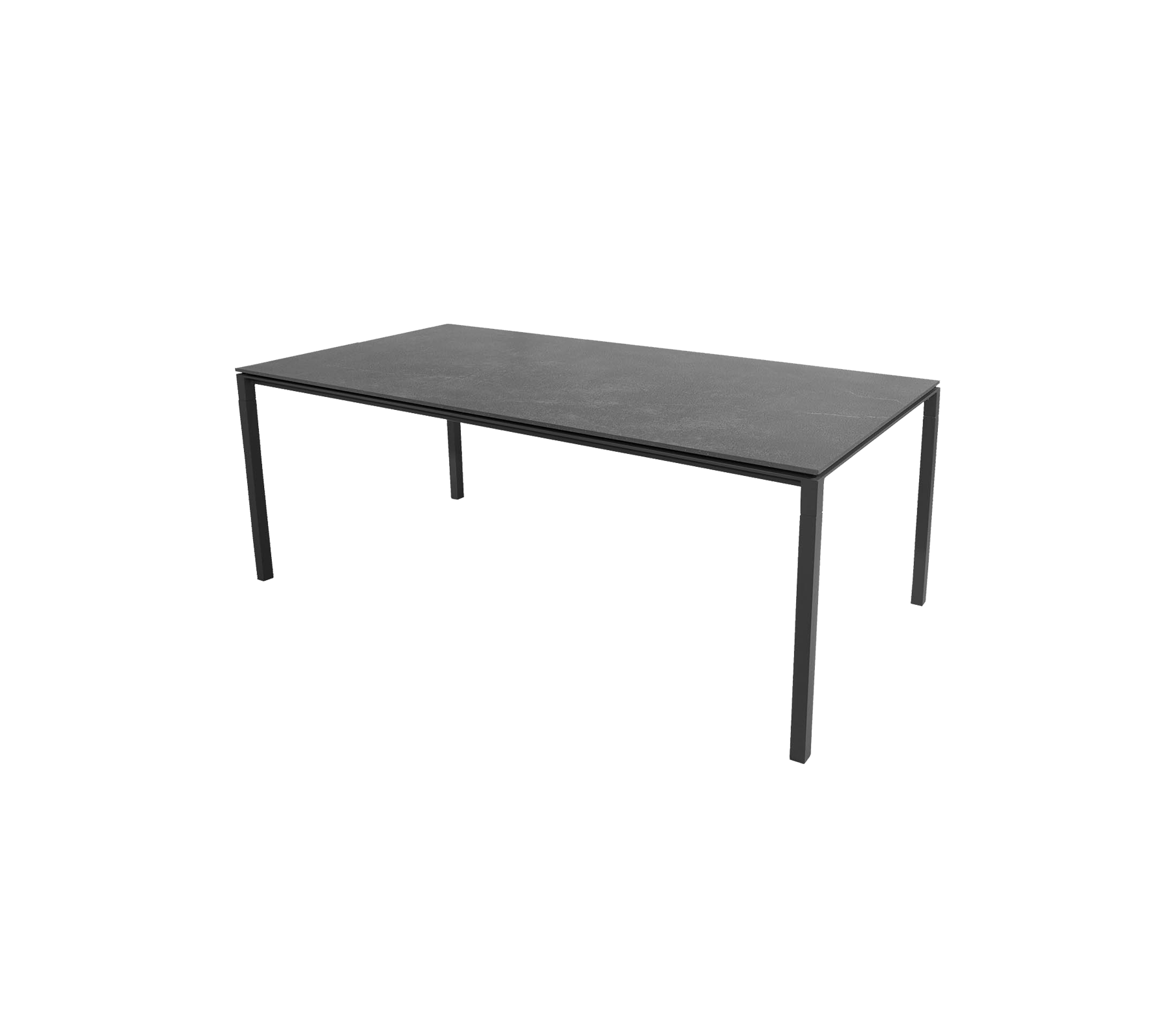 Une table élégante et moderne avec une surface plane soutenue par des pieds fins, conçue pour un usage polyvalent dans divers contextes.
