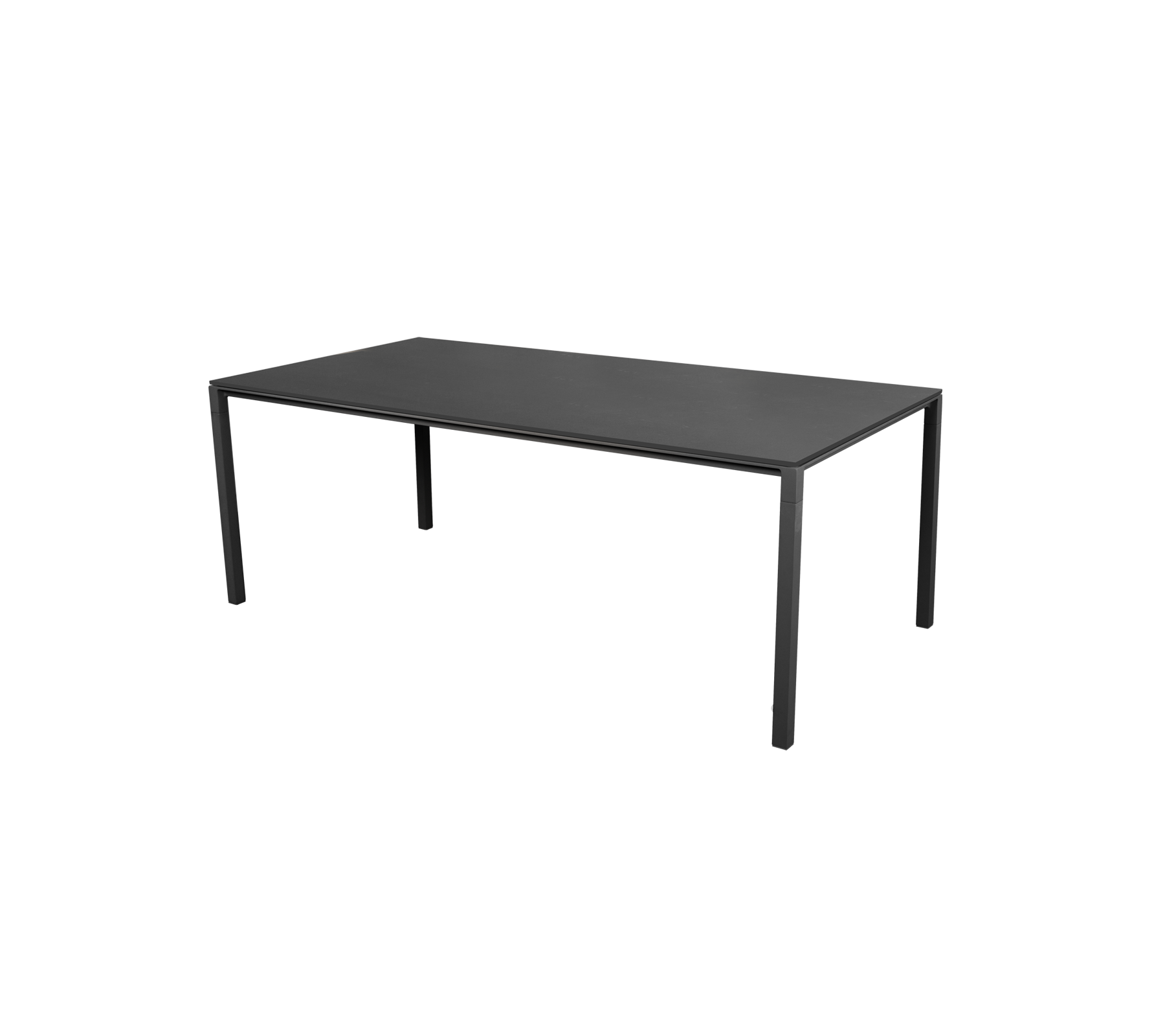 Une table noire élégante au design minimaliste avec quatre pieds droits. Convient à divers environnements et usages.