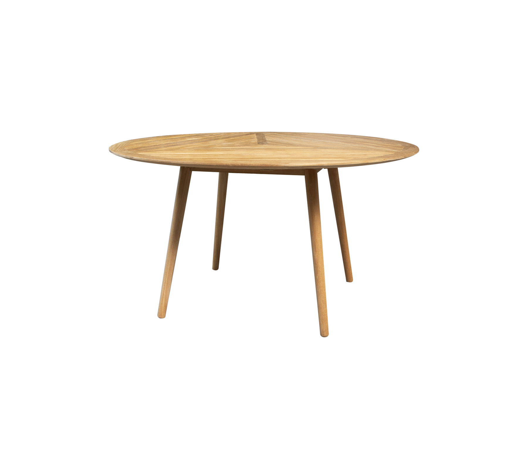 Table ronde en bois avec une surface lisse et des pieds fins, conçue pour un repas ou un espace de travail à la fois élégant et fonctionnel.
