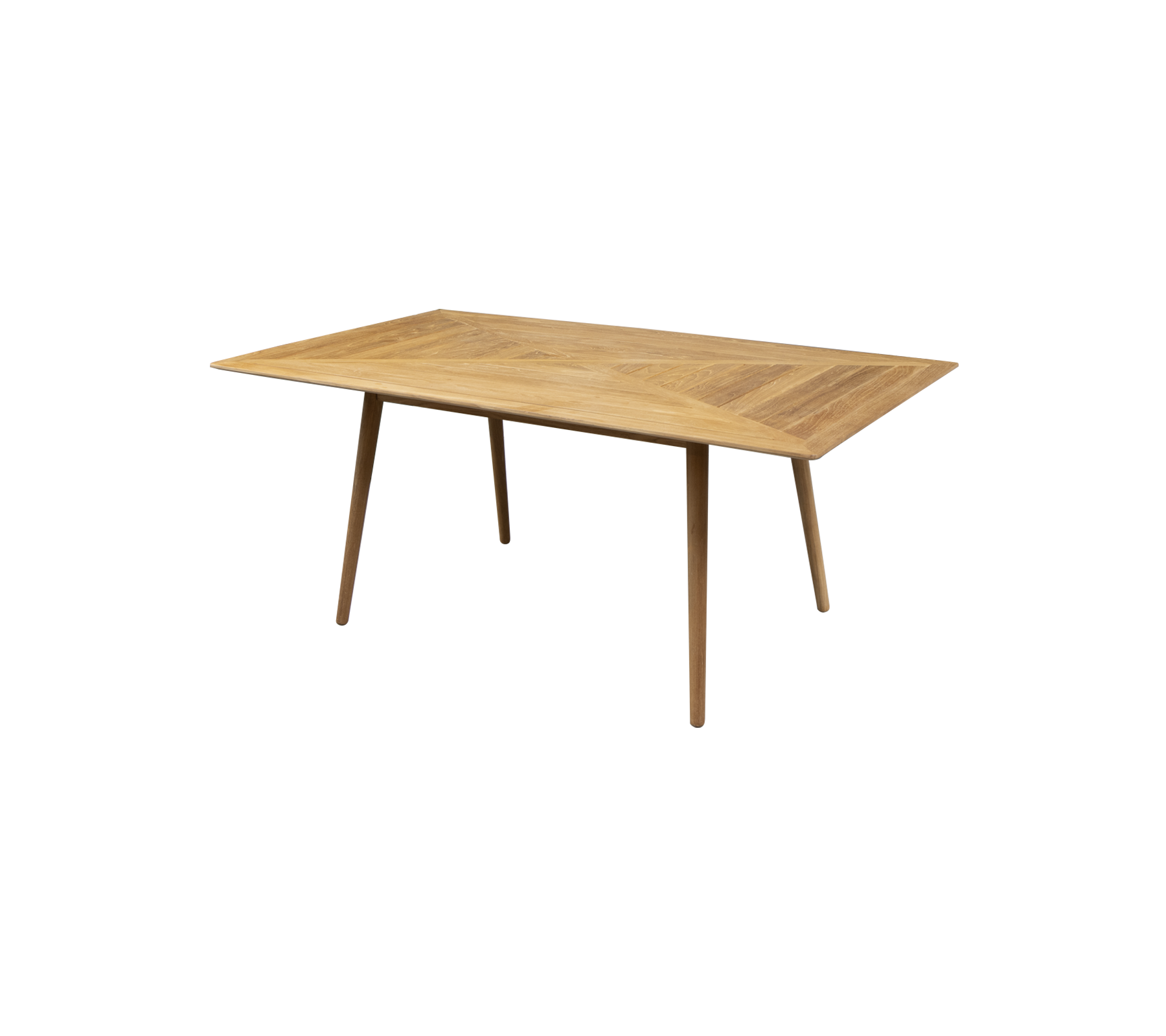Table en bois rectangulaire avec une finition claire et des pieds effilés, parfaite pour le repas ou comme espace de travail. Design simple et moderne.