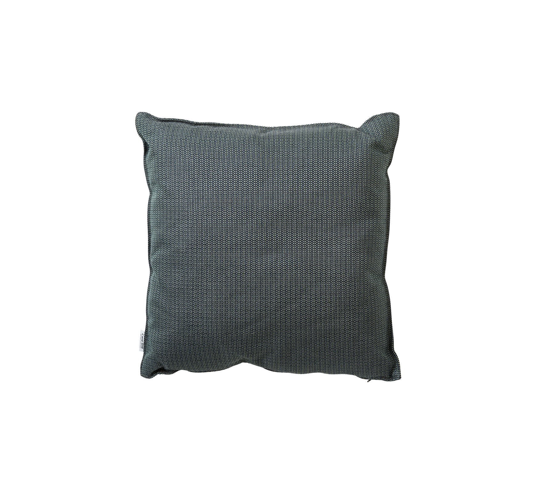 Coussin carré texturé dans une teinte verte atténuée, avec un design simple et moderne adapté à divers styles de décoration.