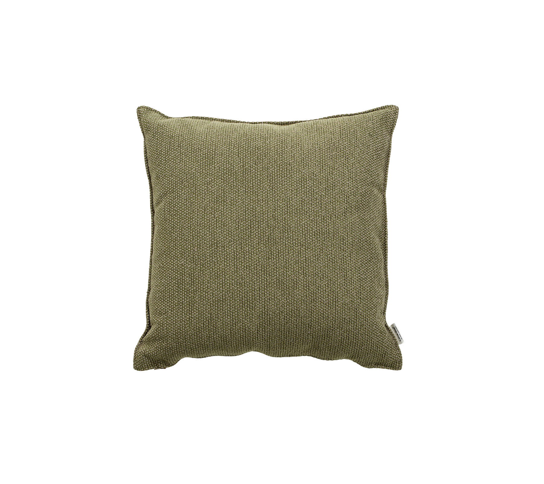Coussin décoratif carré en tissu à texture olive, ajoutant une touche de subtilité élégante à n'importe quel espace.