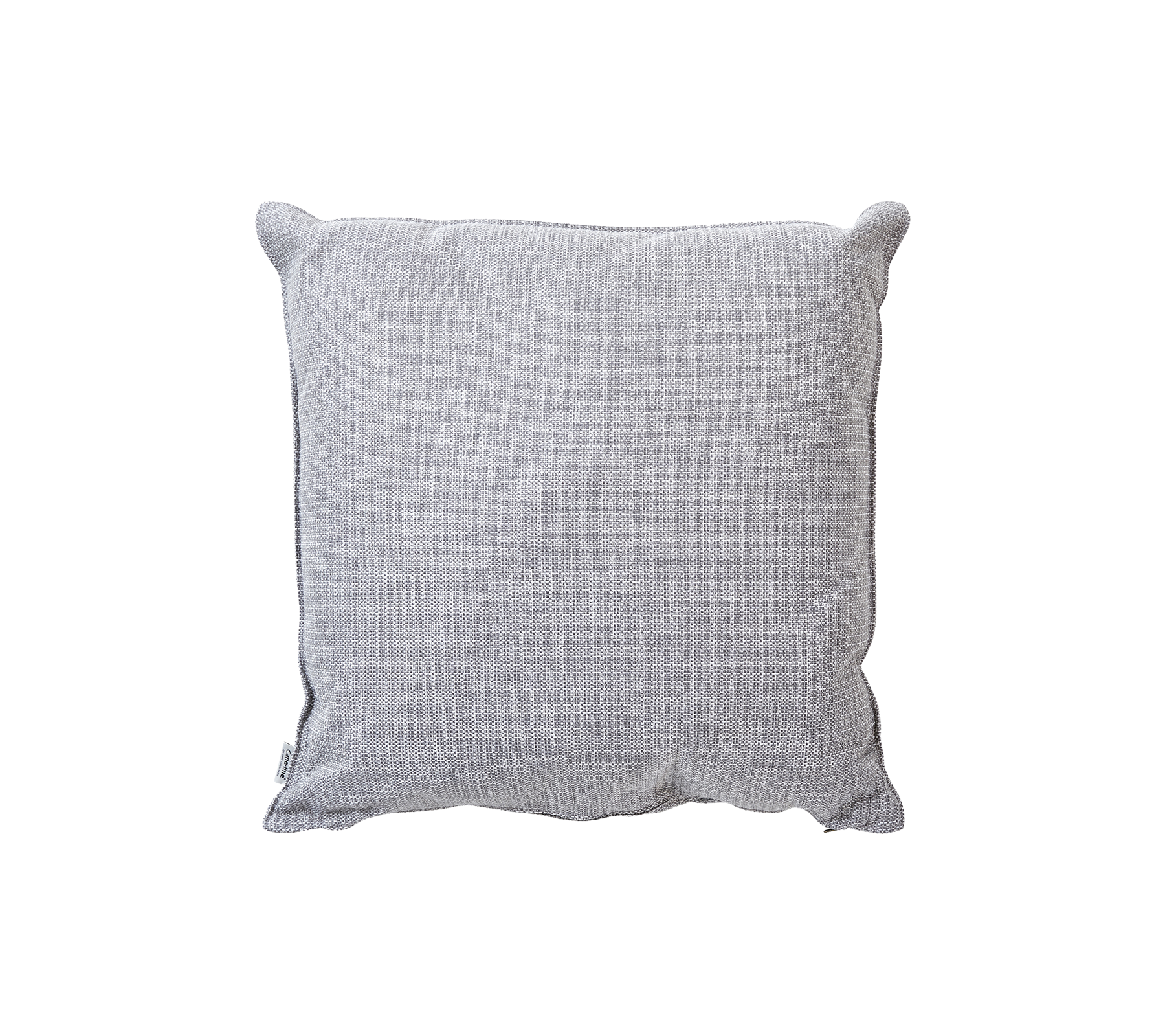 Coussin gris avec un motif texturé, doté de bords gansés pour une touche élégante et confortable dans n'importe quel cadre.