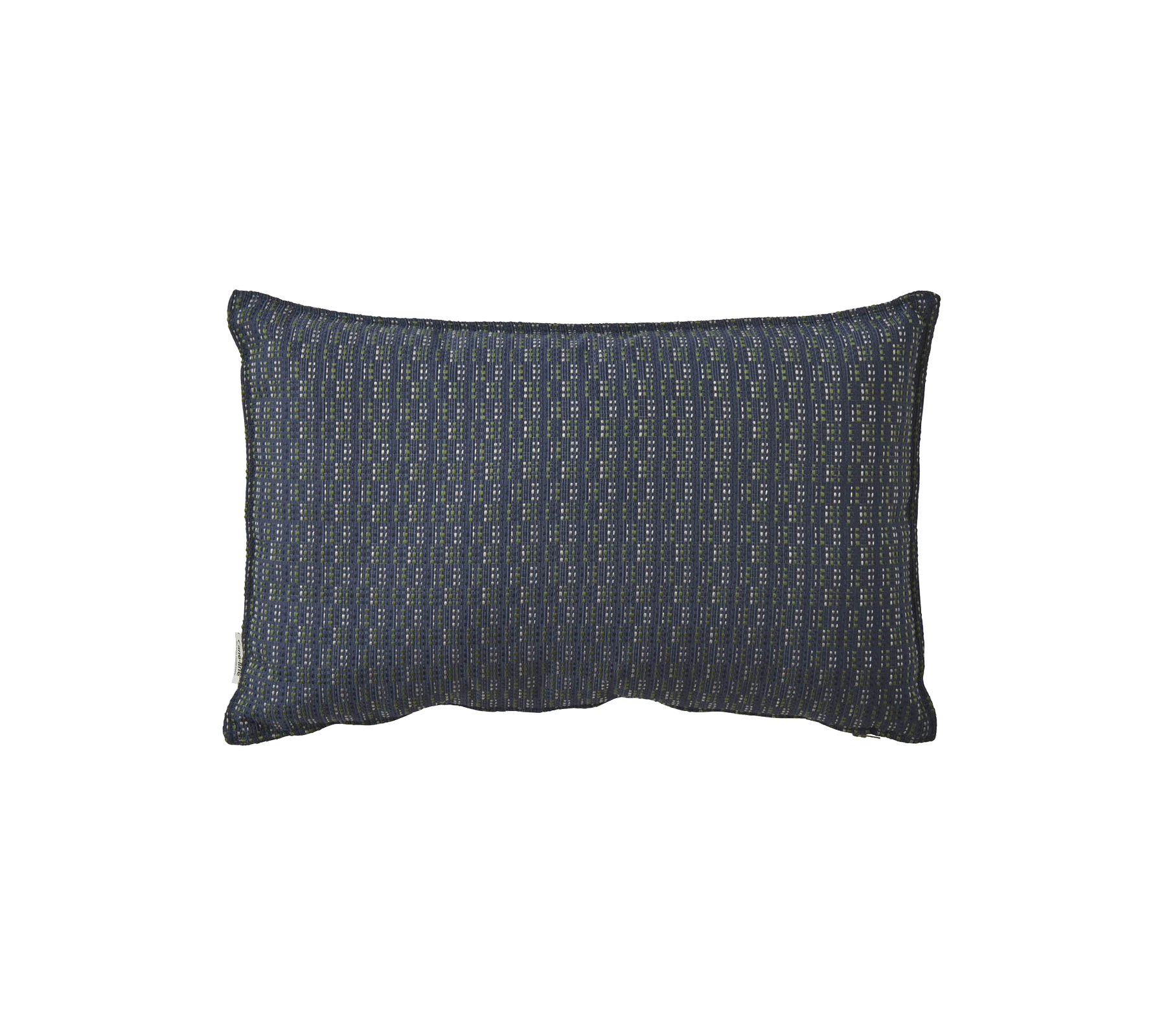 Coussin décoratif rectangulaire en tissu sombre texturé avec un motif subtil. Idéal pour ajouter du style à n'importe quel espace.