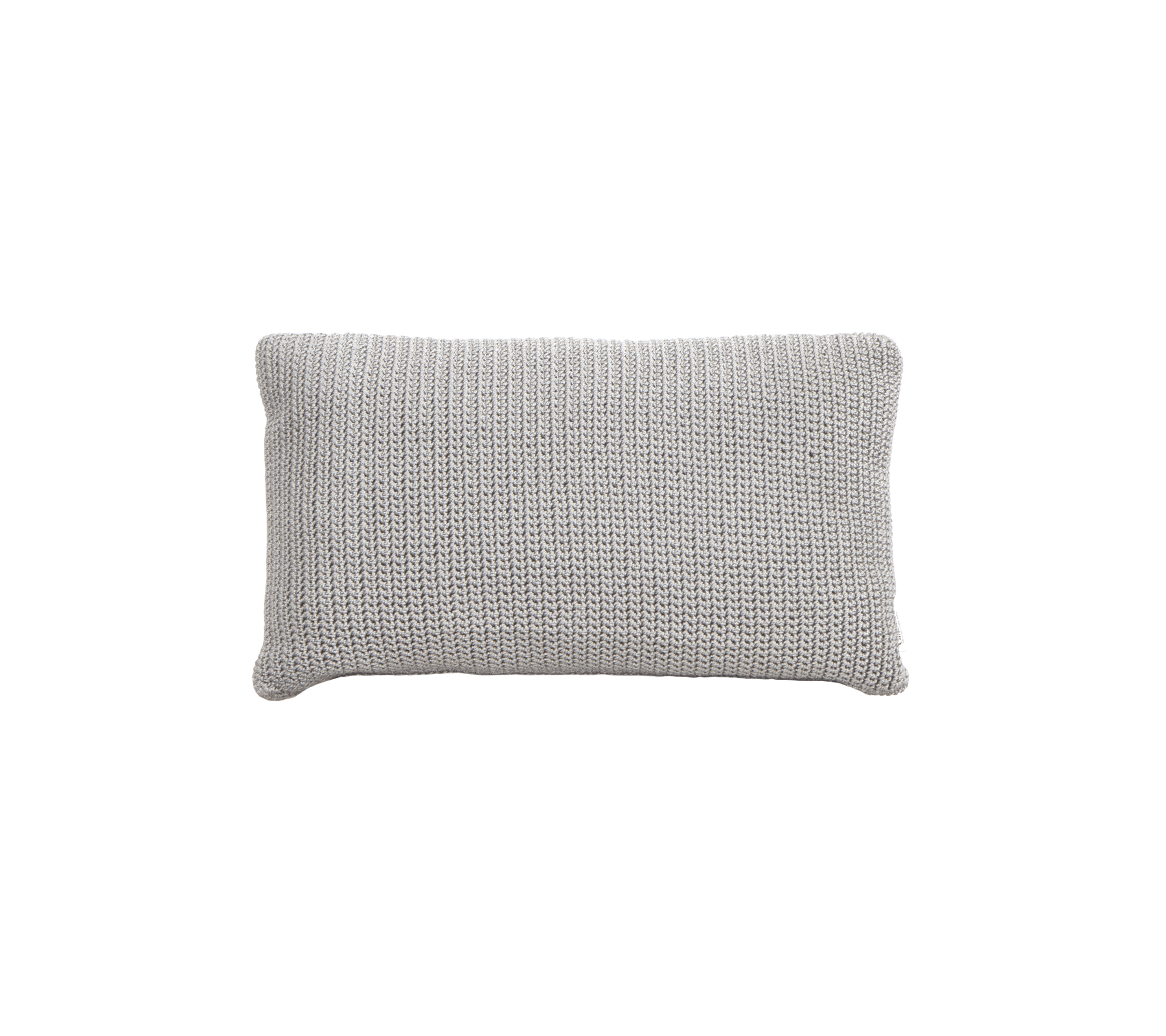 Coussin rectangulaire texturé dans une douce couleur grise, ajoutant une touche de confort et de style à n'importe quel espace.