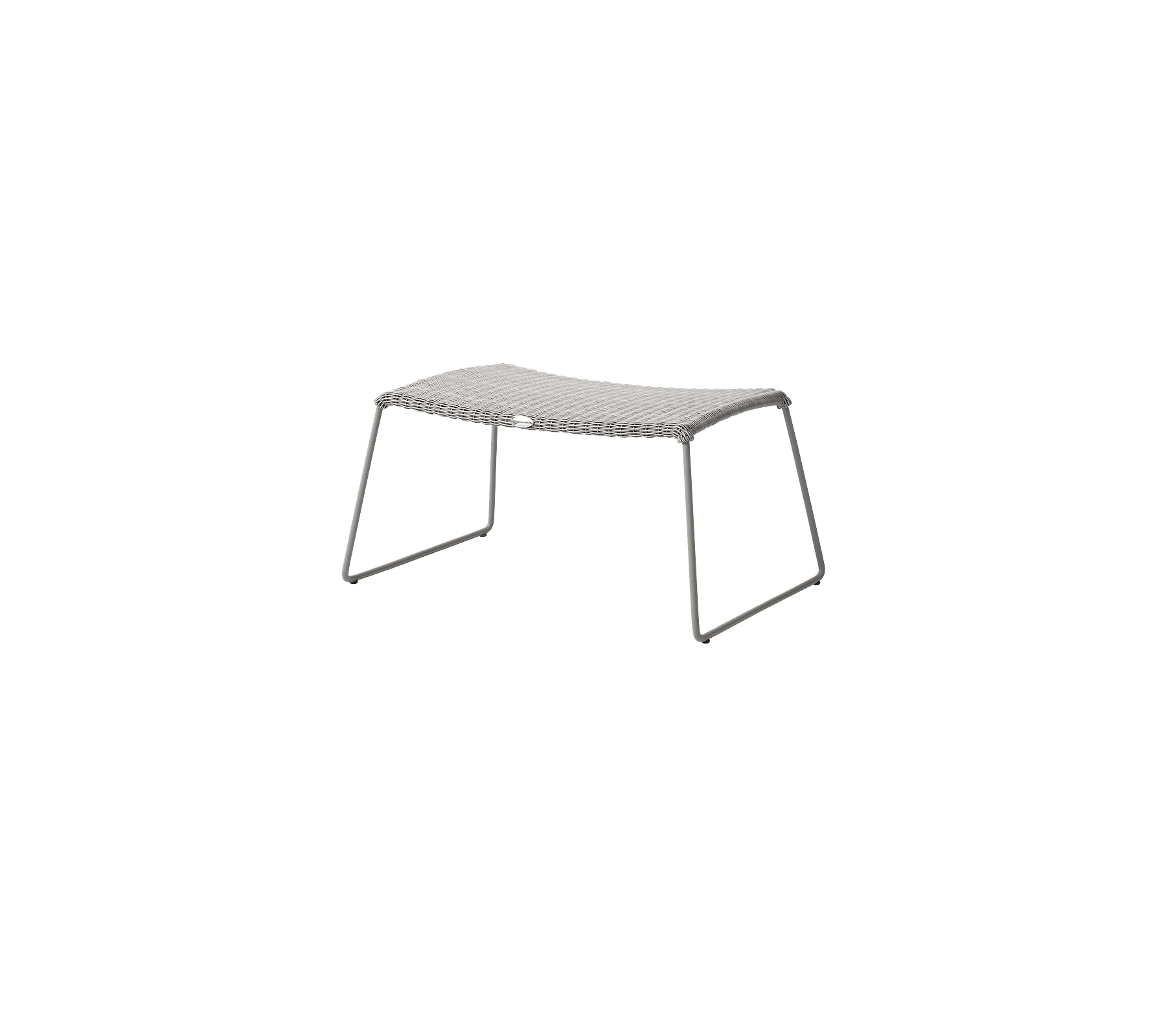 Table grise avec une surface lisse et rectangulaire et des pieds en métal minimalistes, conçue pour une utilisation polyvalente dans divers environnements.