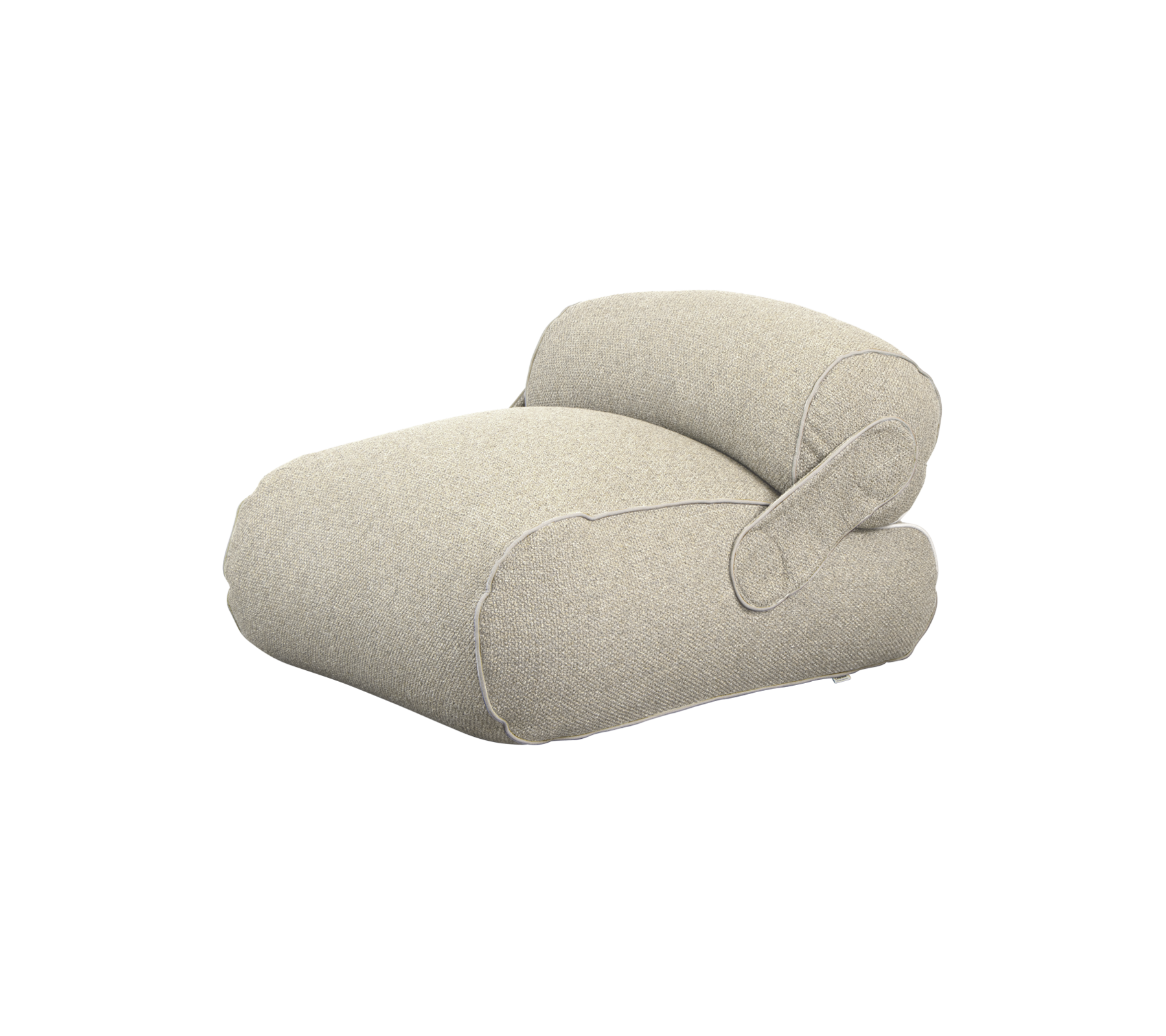 Coussin confortable et moderne au design arrondi et accoudoir, revêtu d'un tissu doux et clair pour le confort et le style.