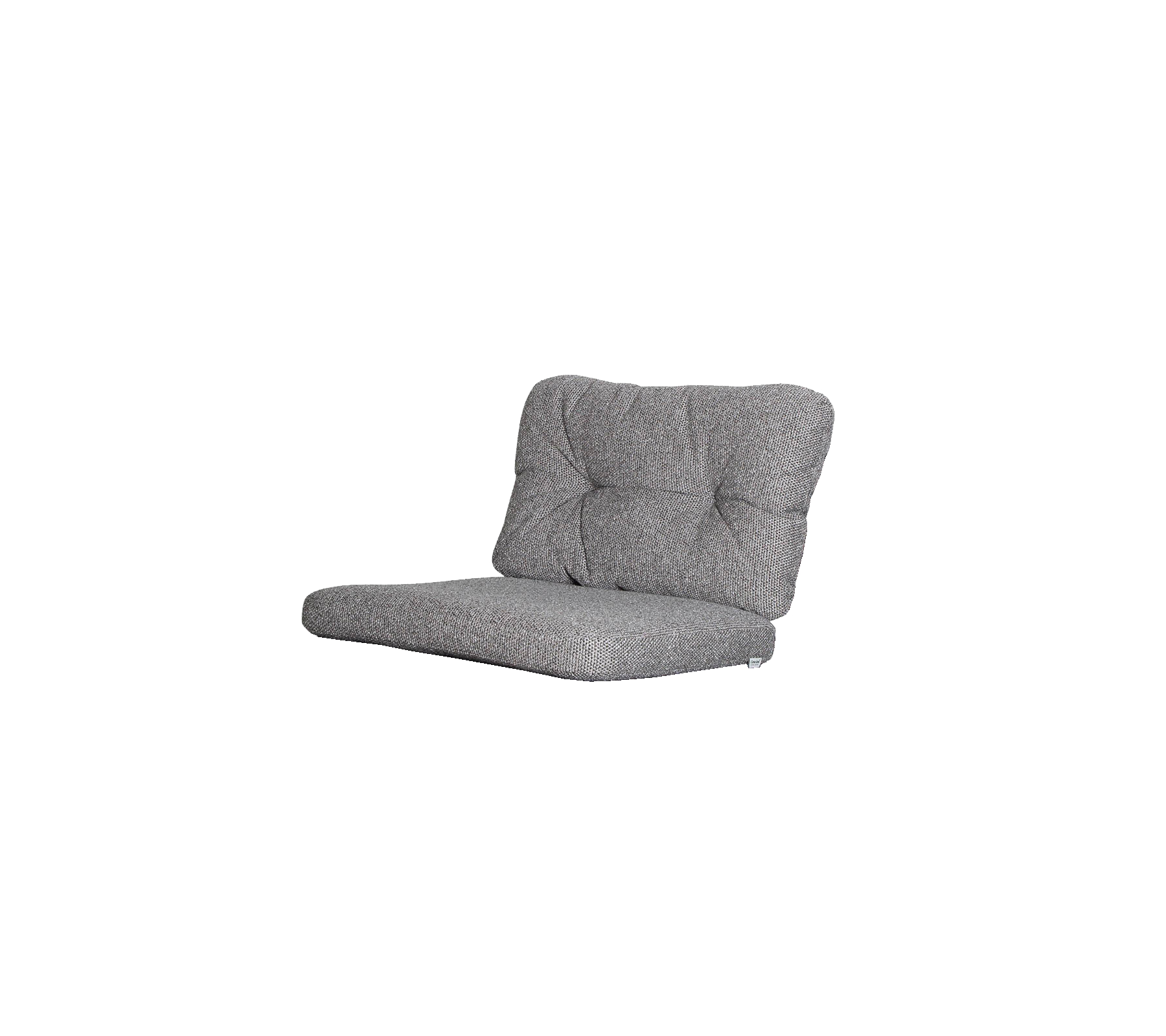 Fauteuil de salon en tissu gris avec un dos capitonné et un design bas, idéal pour s'asseoir de manière décontractée et se détendre.