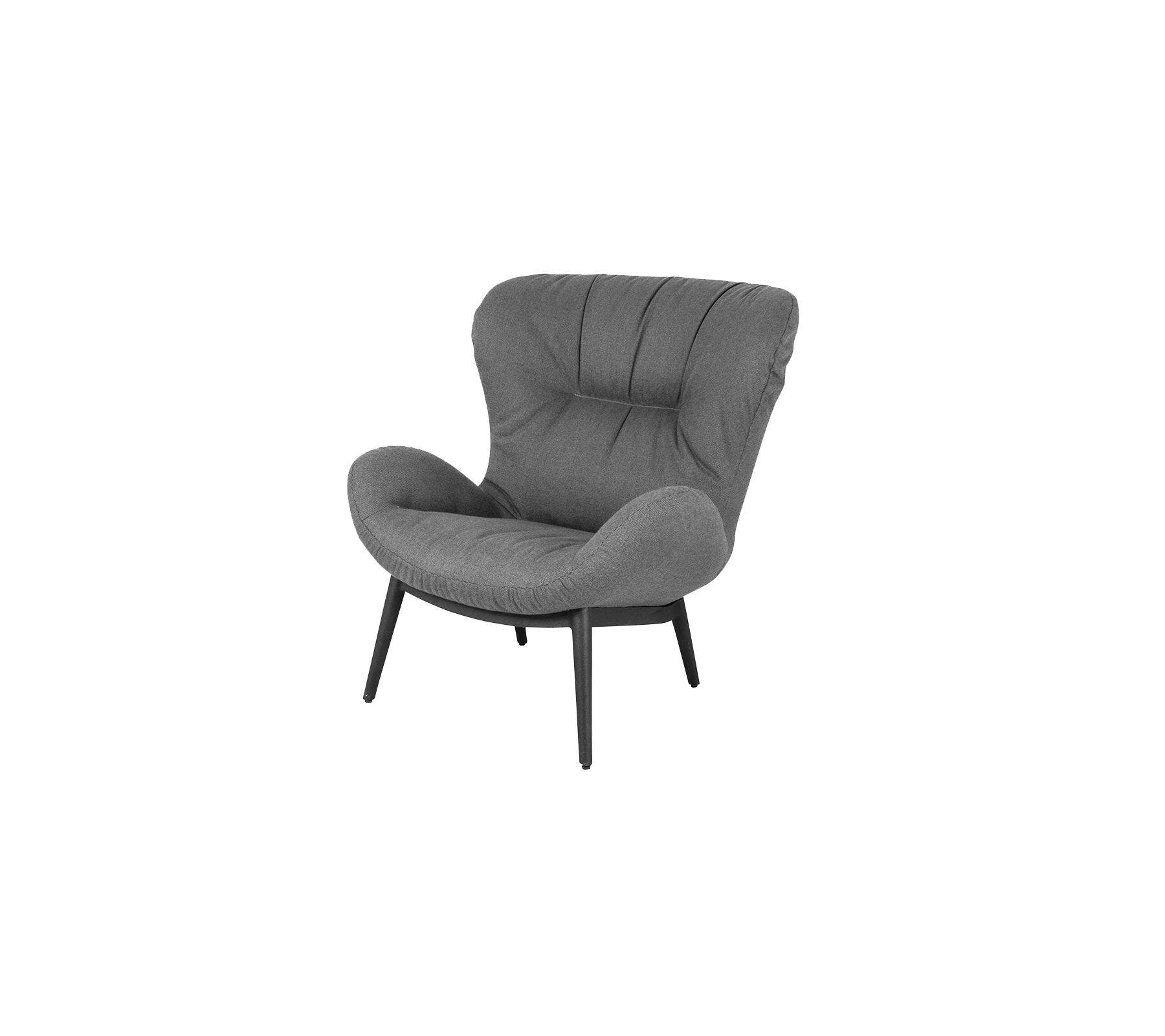 Fauteuil accent gris confortable avec un design en courbes et quatre pieds fins, ajoutant une touche moderne à n'importe quel espace.