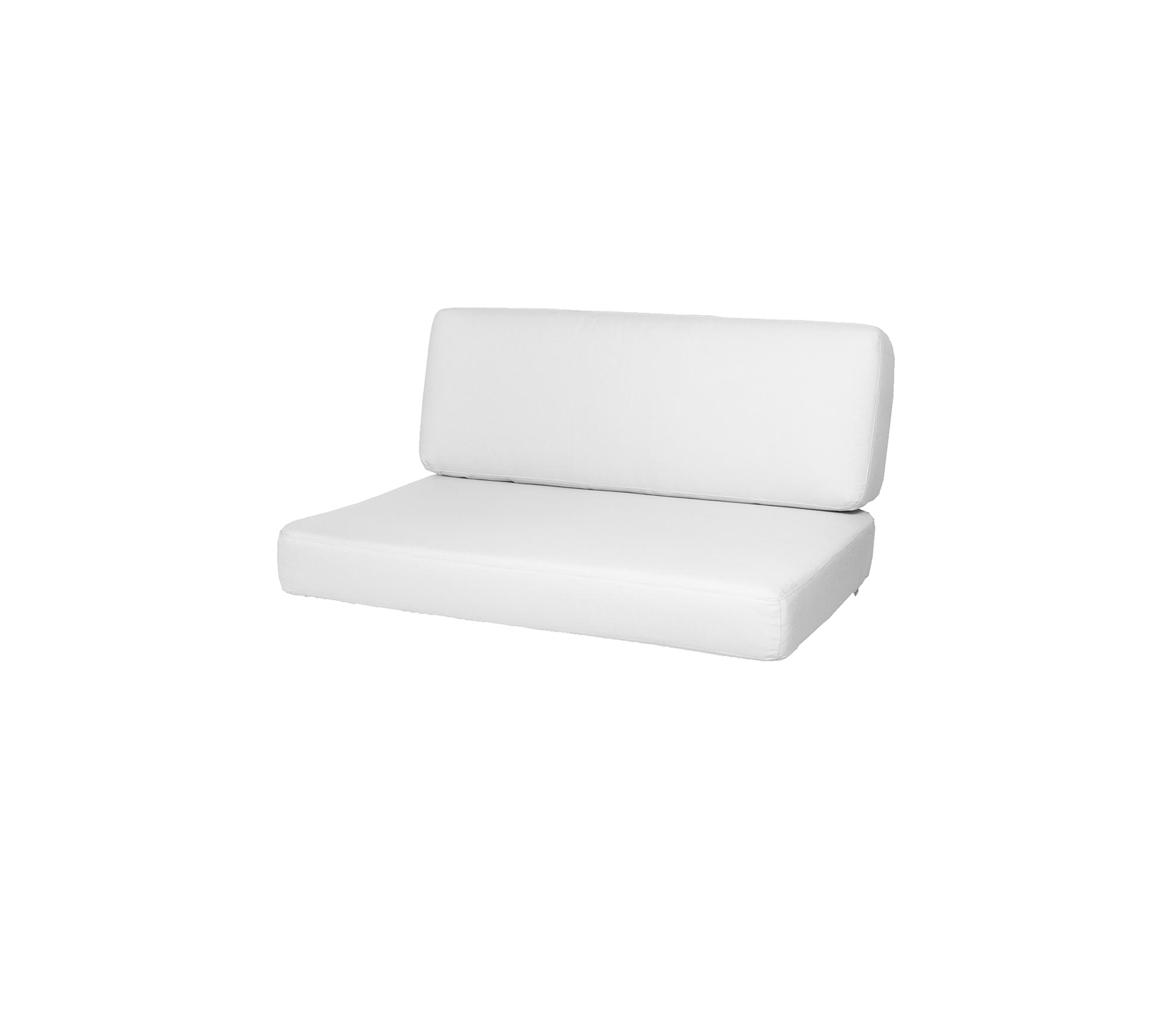 Canapé deux pièces blanc au design simple et moderne, avec un dossier bas et un siège confortable. Idéal pour une esthétique minimaliste.