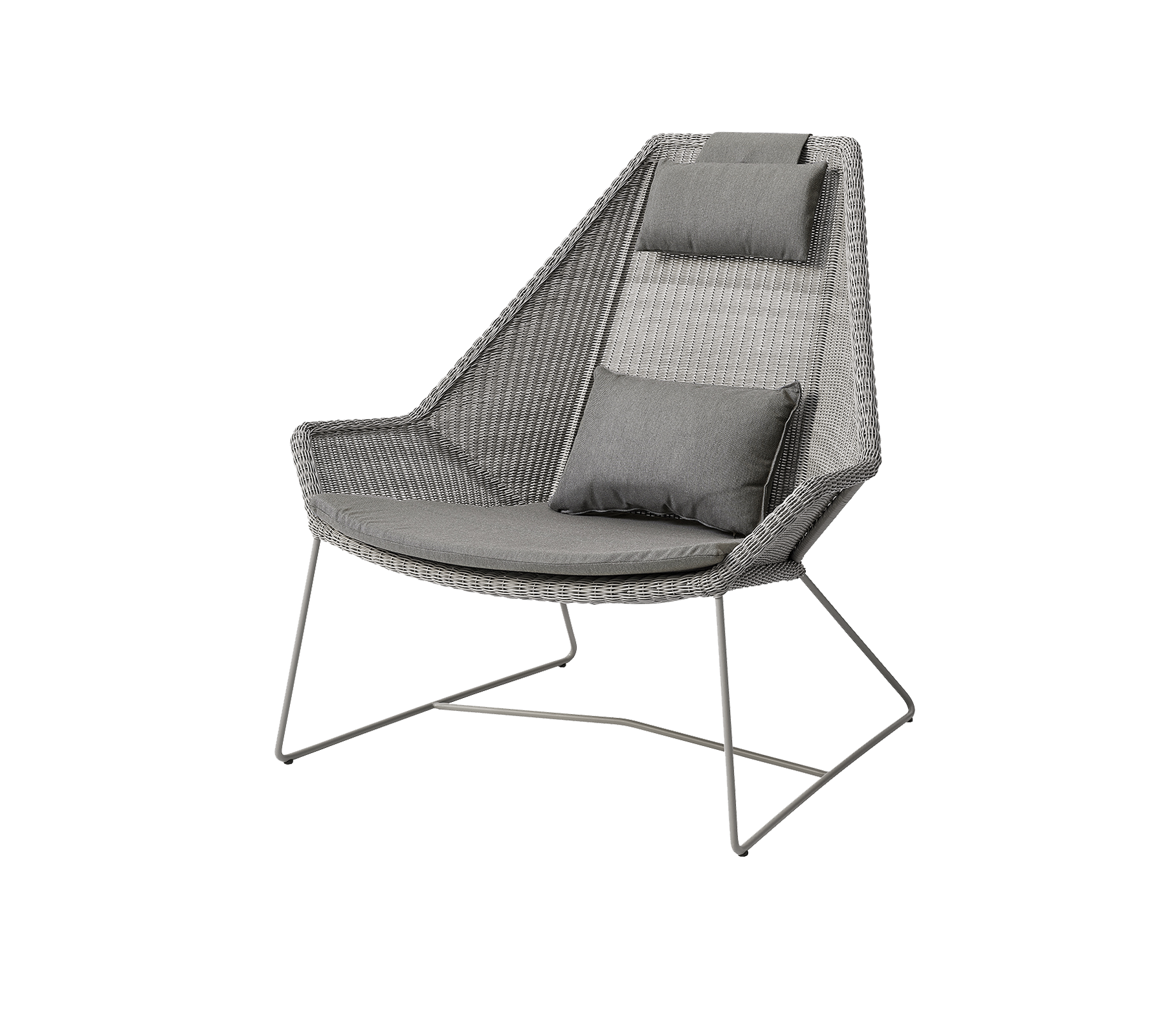 Chaise élégante avec un design tissé élégant et de confortables coussins gris, parfaite pour des espaces contemporains.