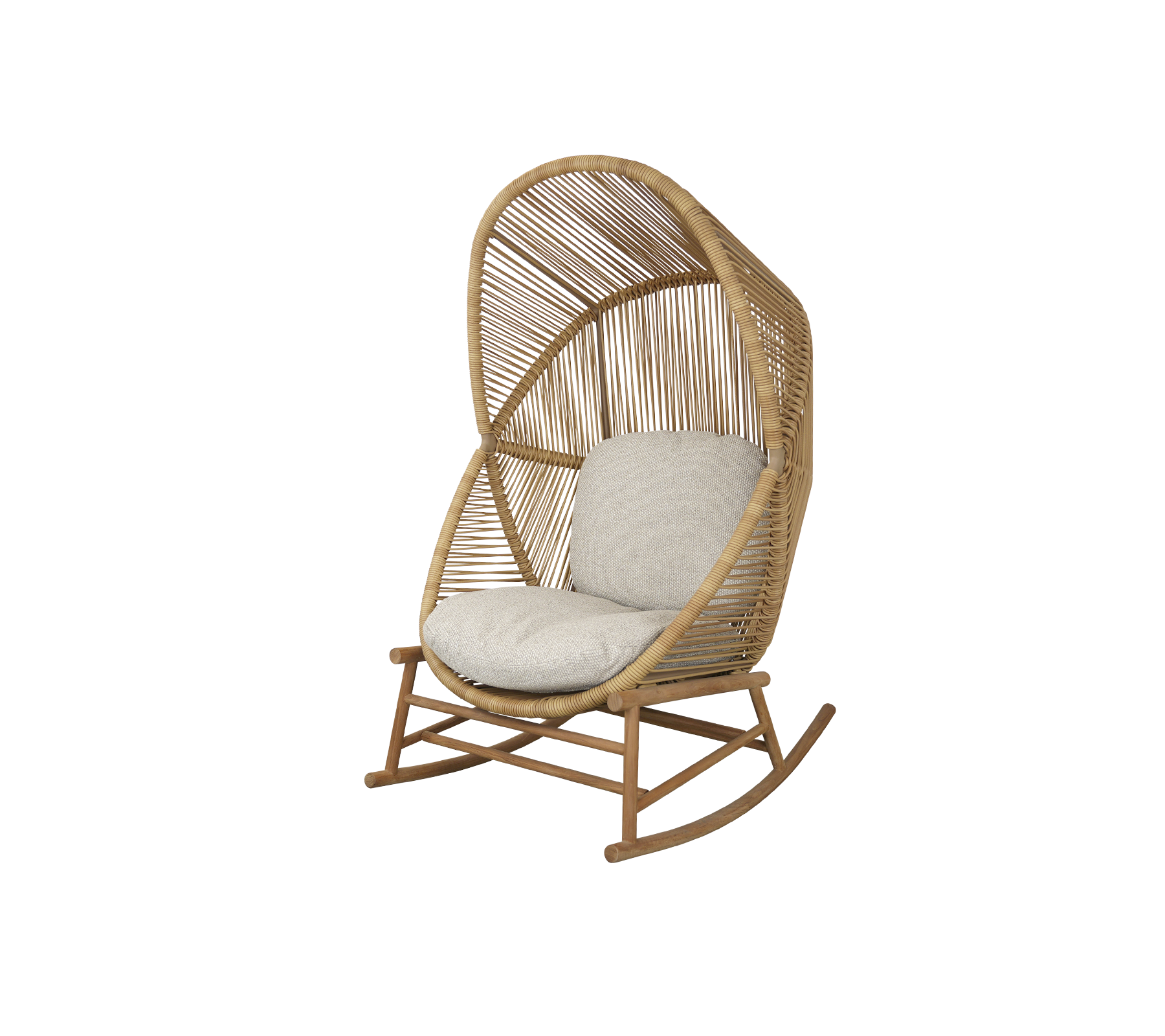 Un fauteuil à bascule élégant avec un design tissé et un coussin doux, parfait pour une relaxation agréable.