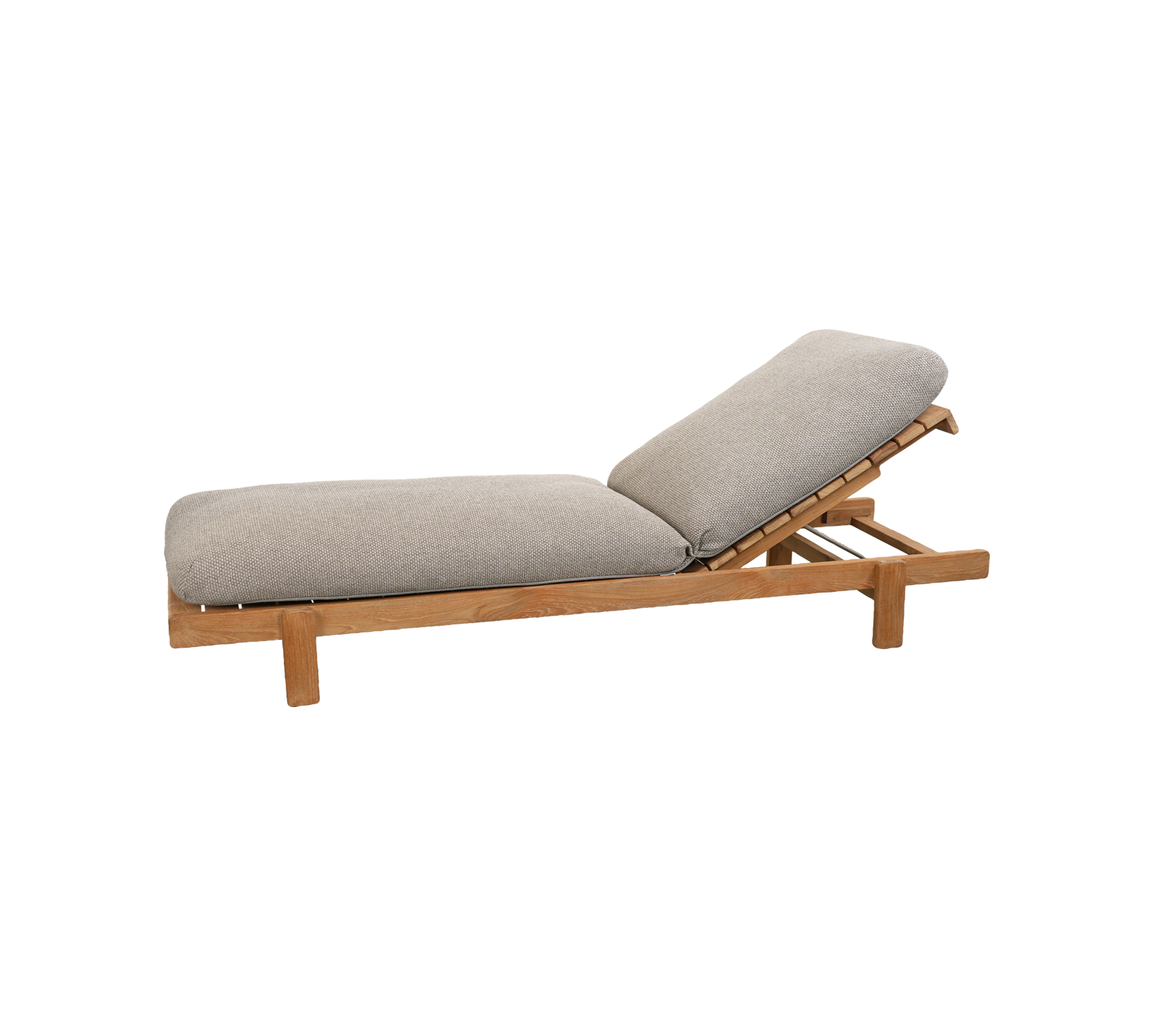 Fauteuil d'angle brun clair avec un coussin gris et un dossier réglable.