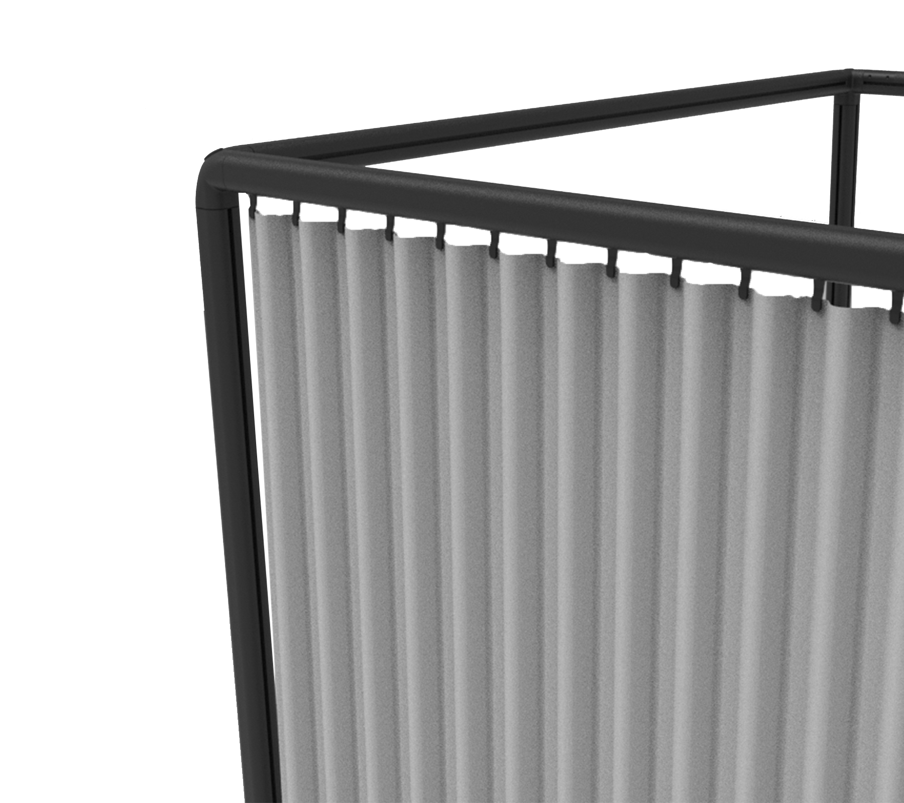 Une partition à cadre noir avec des panneaux de couleur claire orientés verticalement, conçue pour créer une séparation ou de l'intimité.