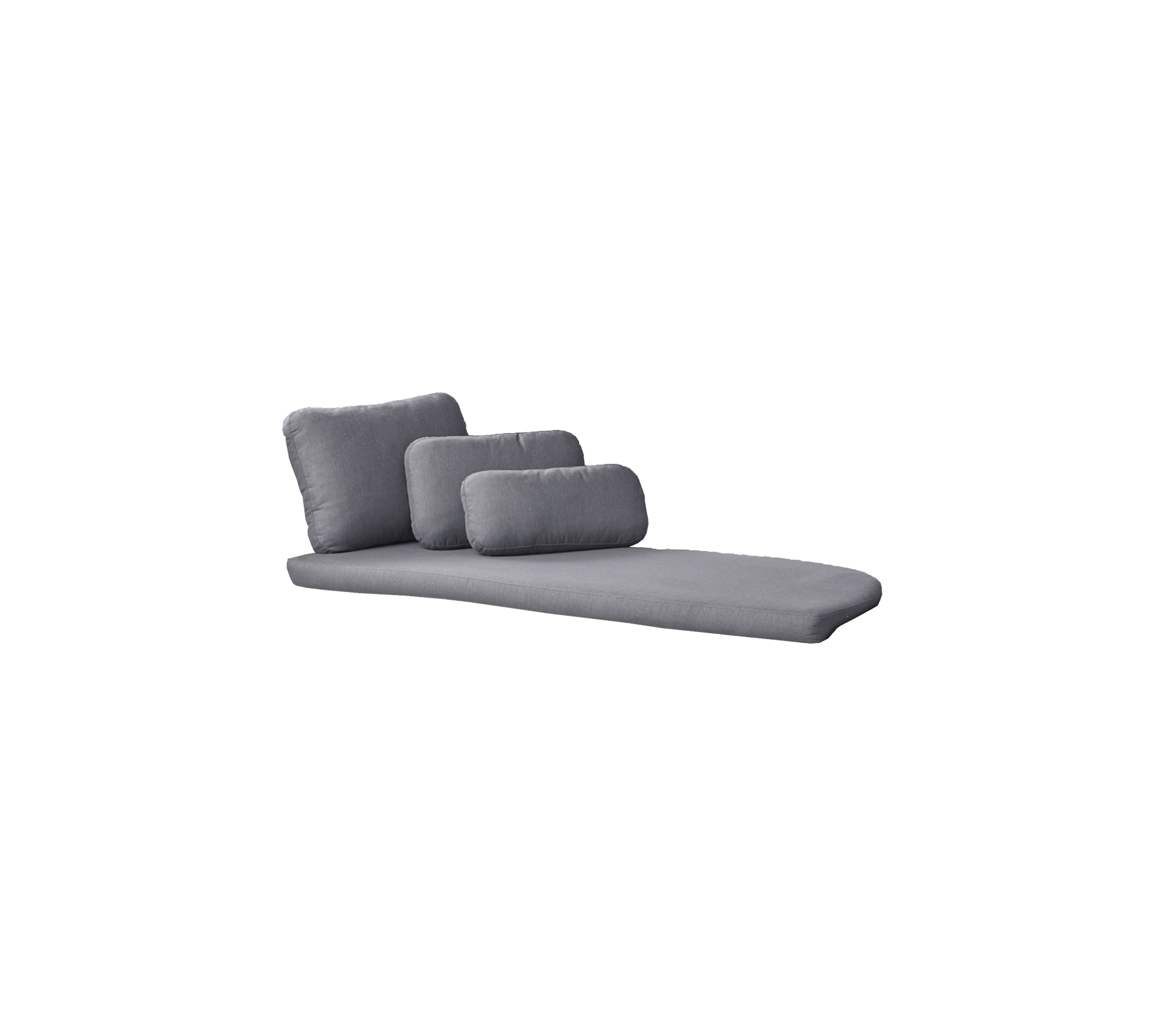 Chaise longue grise moderne avec trois coussins moelleux, offrant un design élégant et confortable pour se détendre.