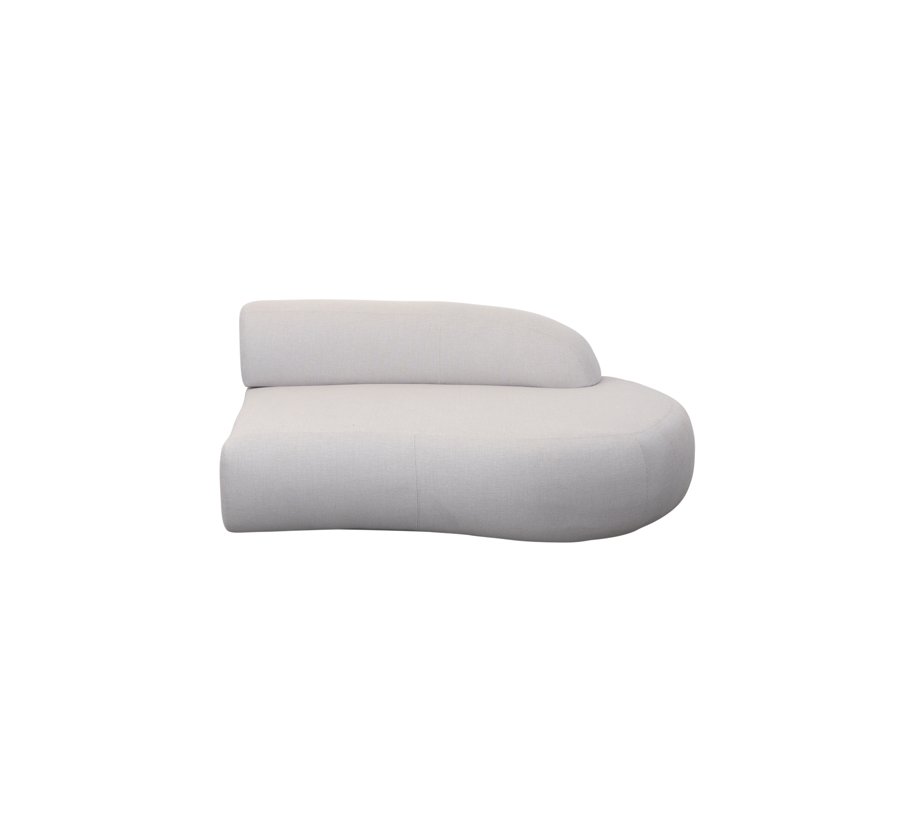 Sofa blanche courbée élégante avec un design moderne, présentant des contours lisses et une esthétique minimaliste. Idéal pour un seating élégant.