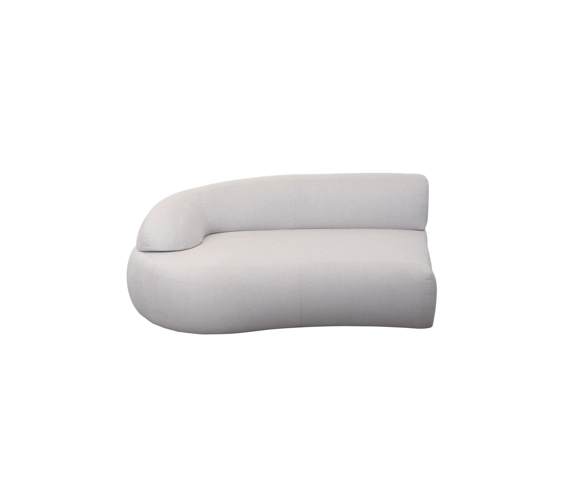 Canapé lounge moderne courbé avec un design minimaliste et un tissu doux, offrant un confort d'assise. Idéal pour des espaces contemporains.