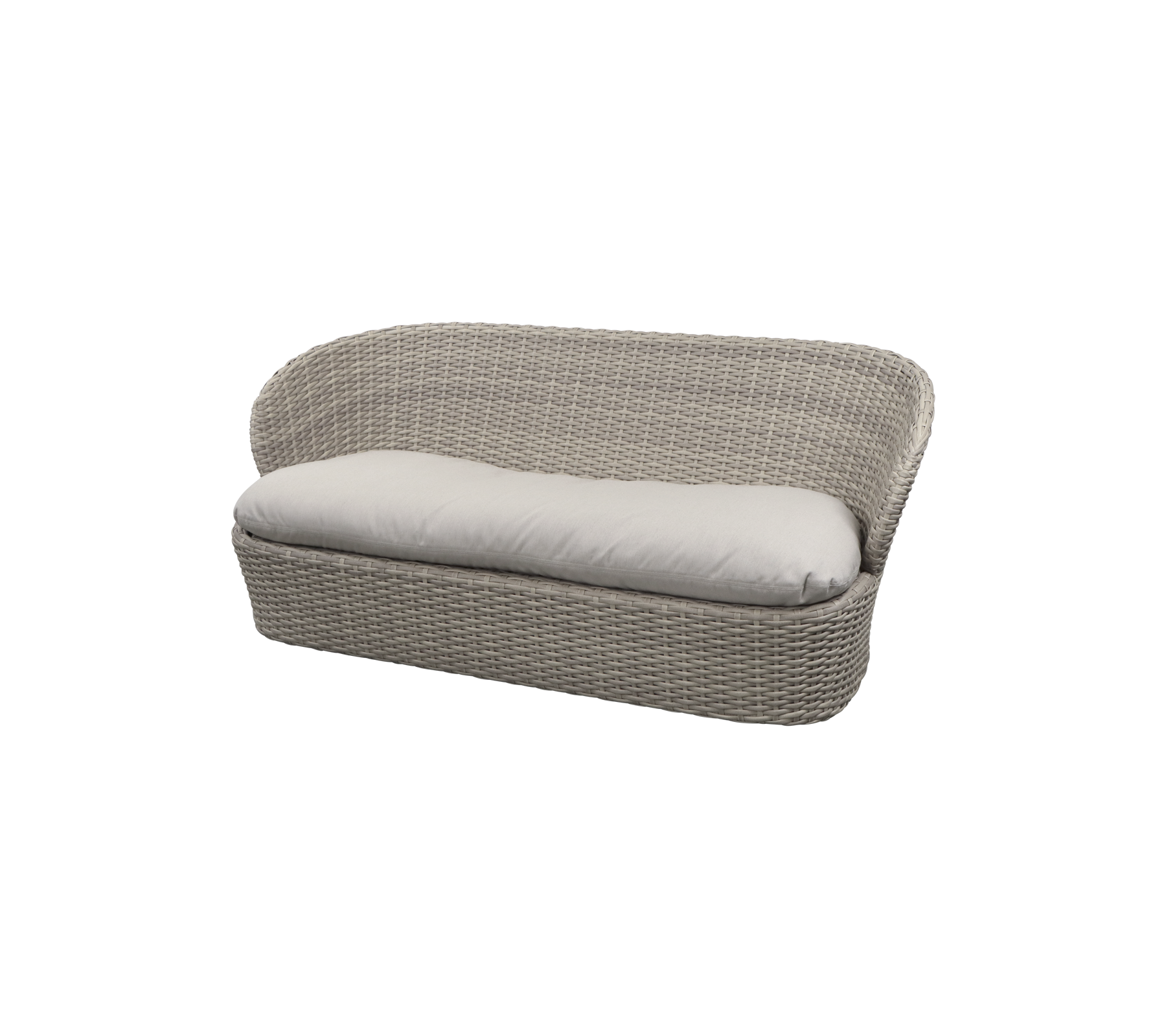 Canapé deux places tissé avec un coussin doux, au design moderne et de couleur neutre. Idéal pour la détente et le confort.