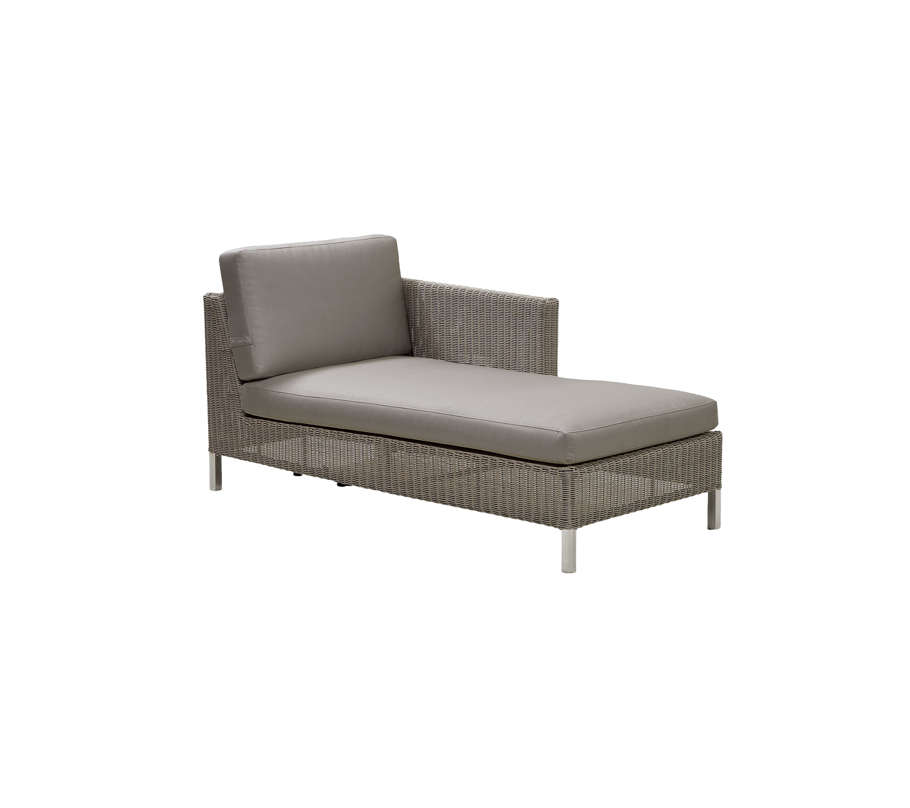 Chaise longue élégante avec un design épuré, dotée d'un coussin confortable et d'un cadre tissé moderne. Idéal pour la détente et les espaces extérieurs.