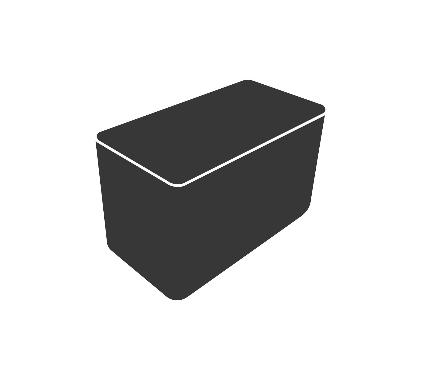 Conteneur de rangement gris de forme rectangulaire et avec un couvercle ajusté, adapté pour organiser divers articles ou matériaux.