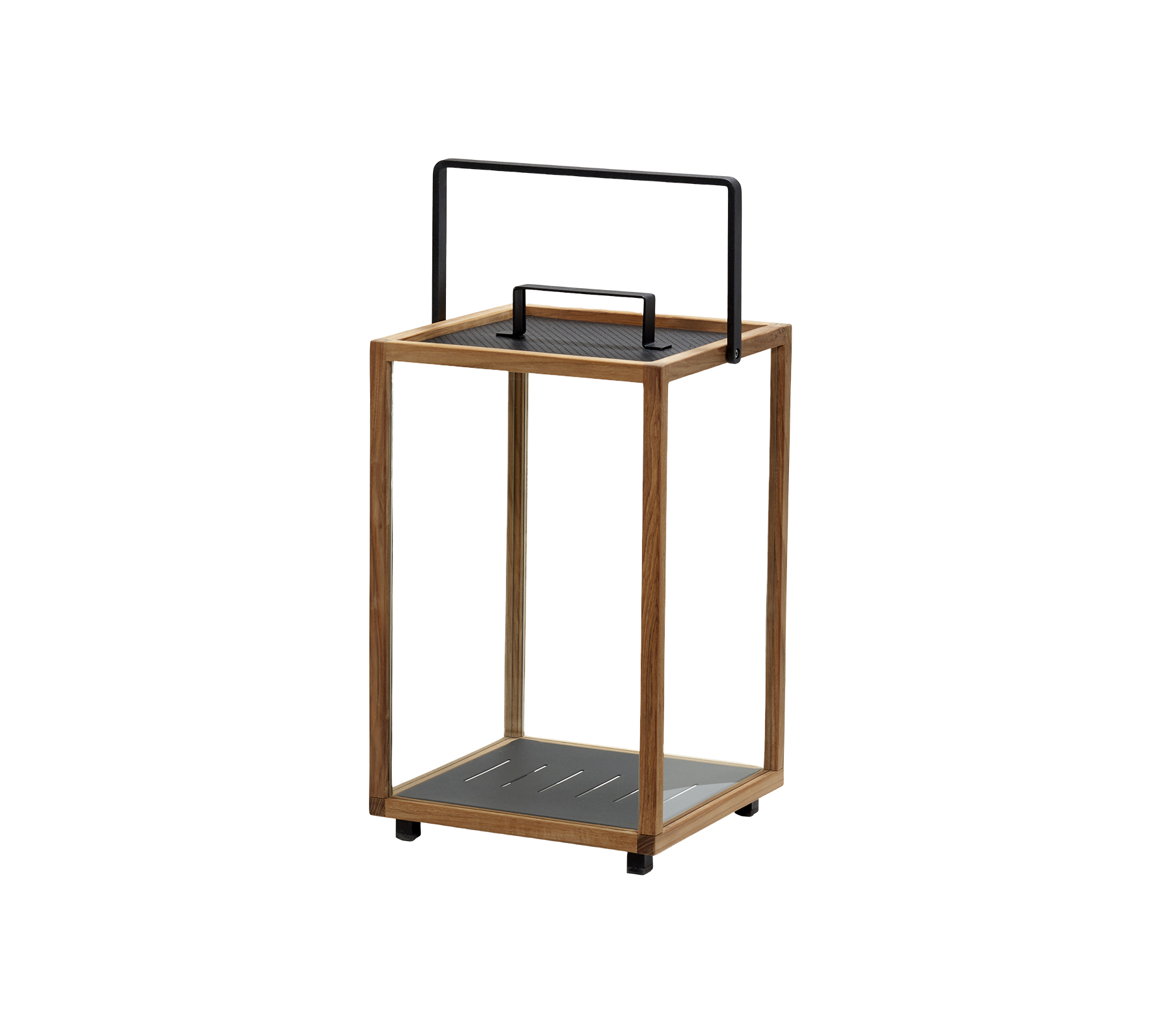 Chariot de rangement en bois au design contemporain, doté d'une poignée noire et d'étagères à lattes pour une organisation polyvalente.