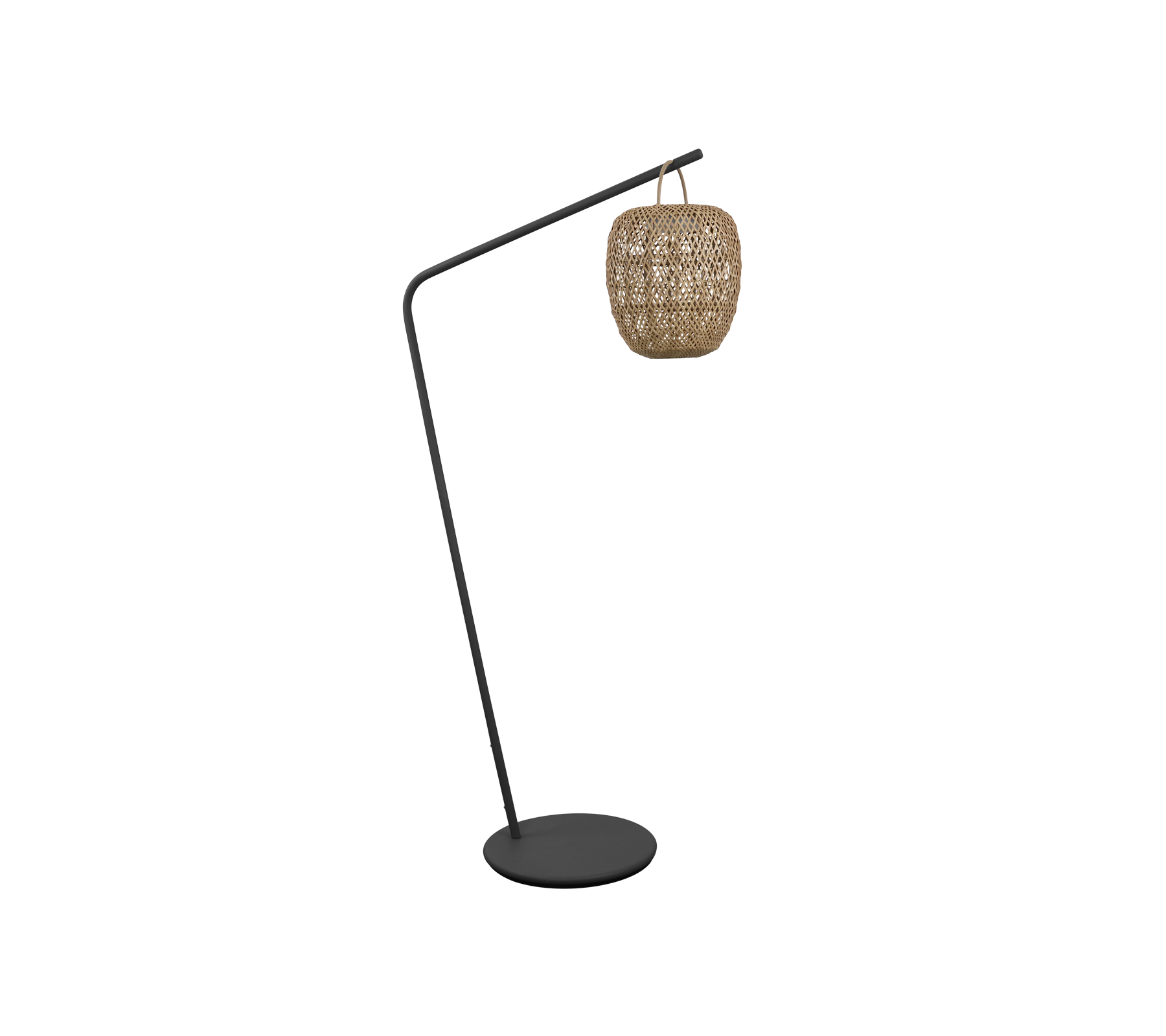 Une lampe sur pied élégante avec un design courbé et un abat-jour tissé, parfaite pour ajouter une touche moderne à votre espace.