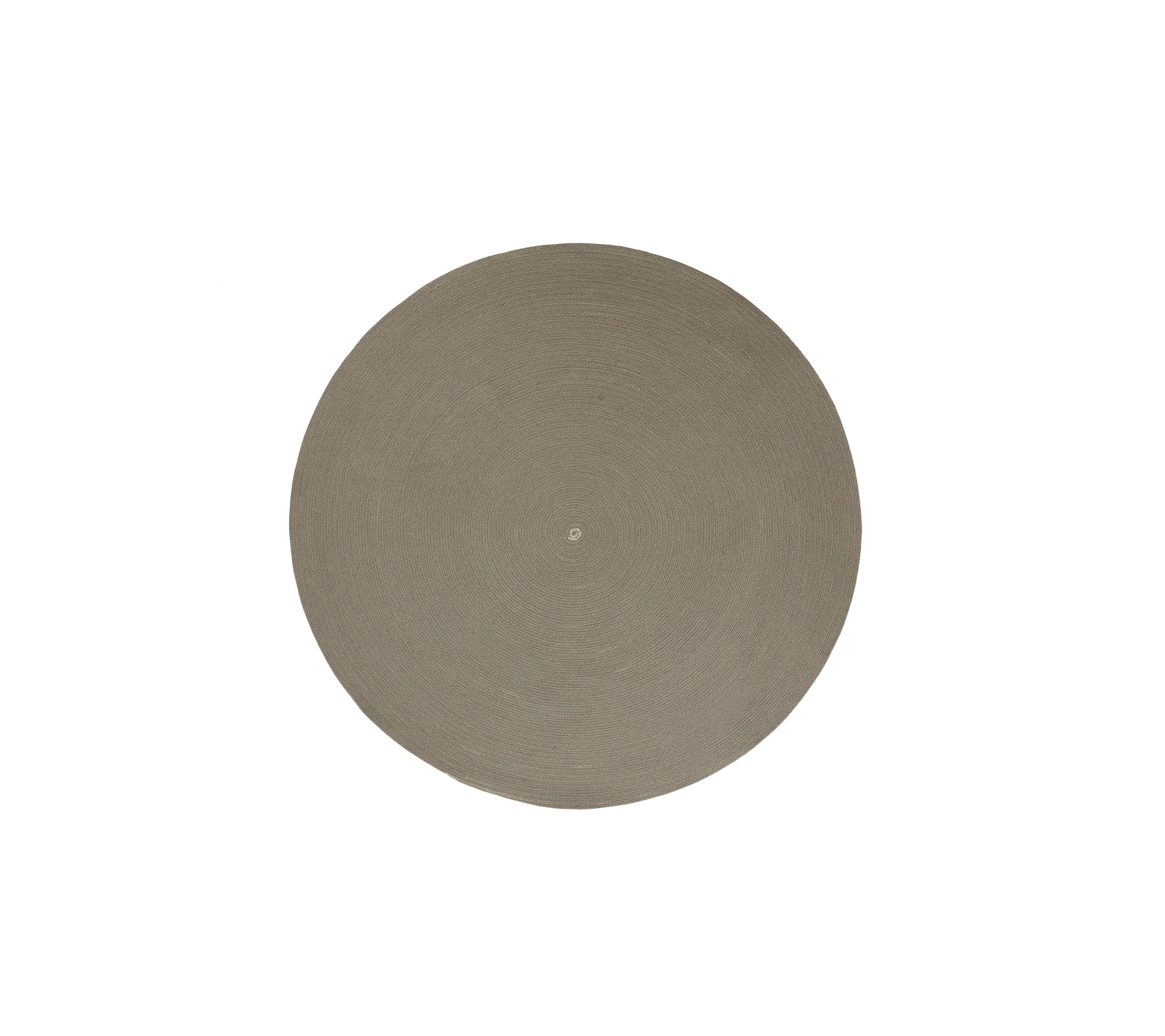 Tapis d'extérieur Taupe Circle avec un design en tissage plat simple et élégant présentant un motif en spirale, fabriqué en Cane-line Soft Rope.
