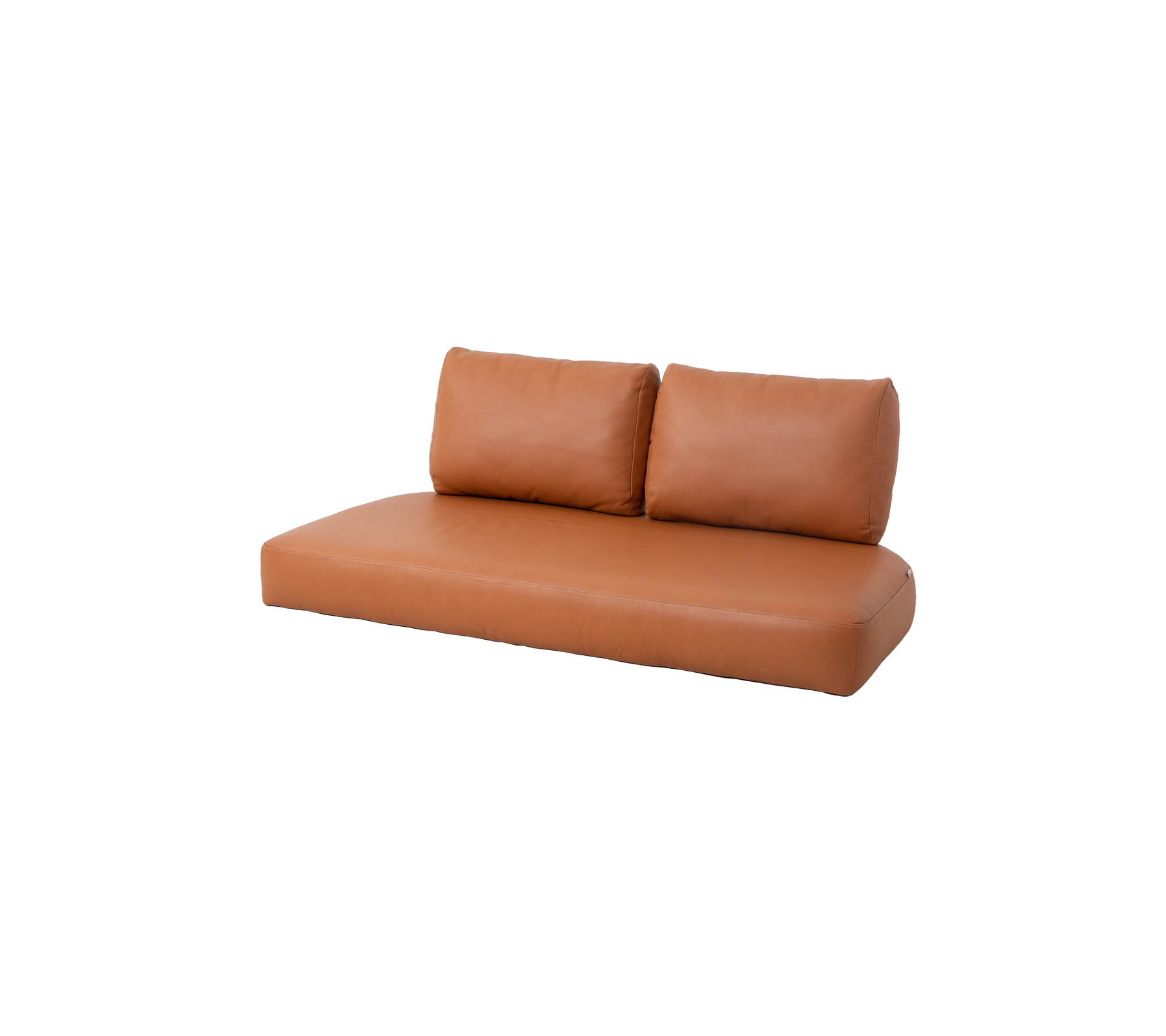 Sofa marron avec deux coussins de dos, présentant un design épuré et moderne. Parfait pour un coin salon élégant dans n'importe quel espace.