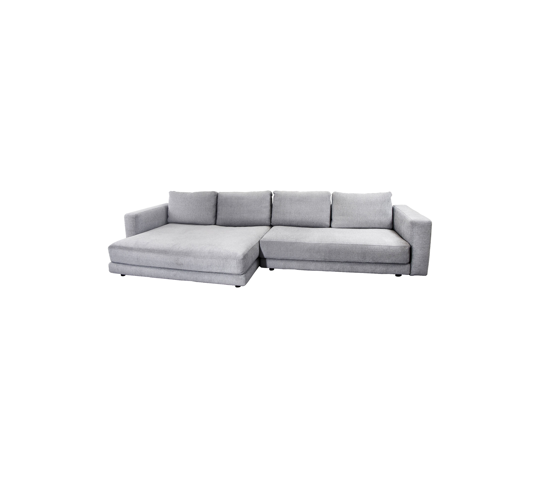 Canapé d'angle gris moderne avec chaise longue, doté de coussins moelleux et d'un design épuré pour un confort optimal.