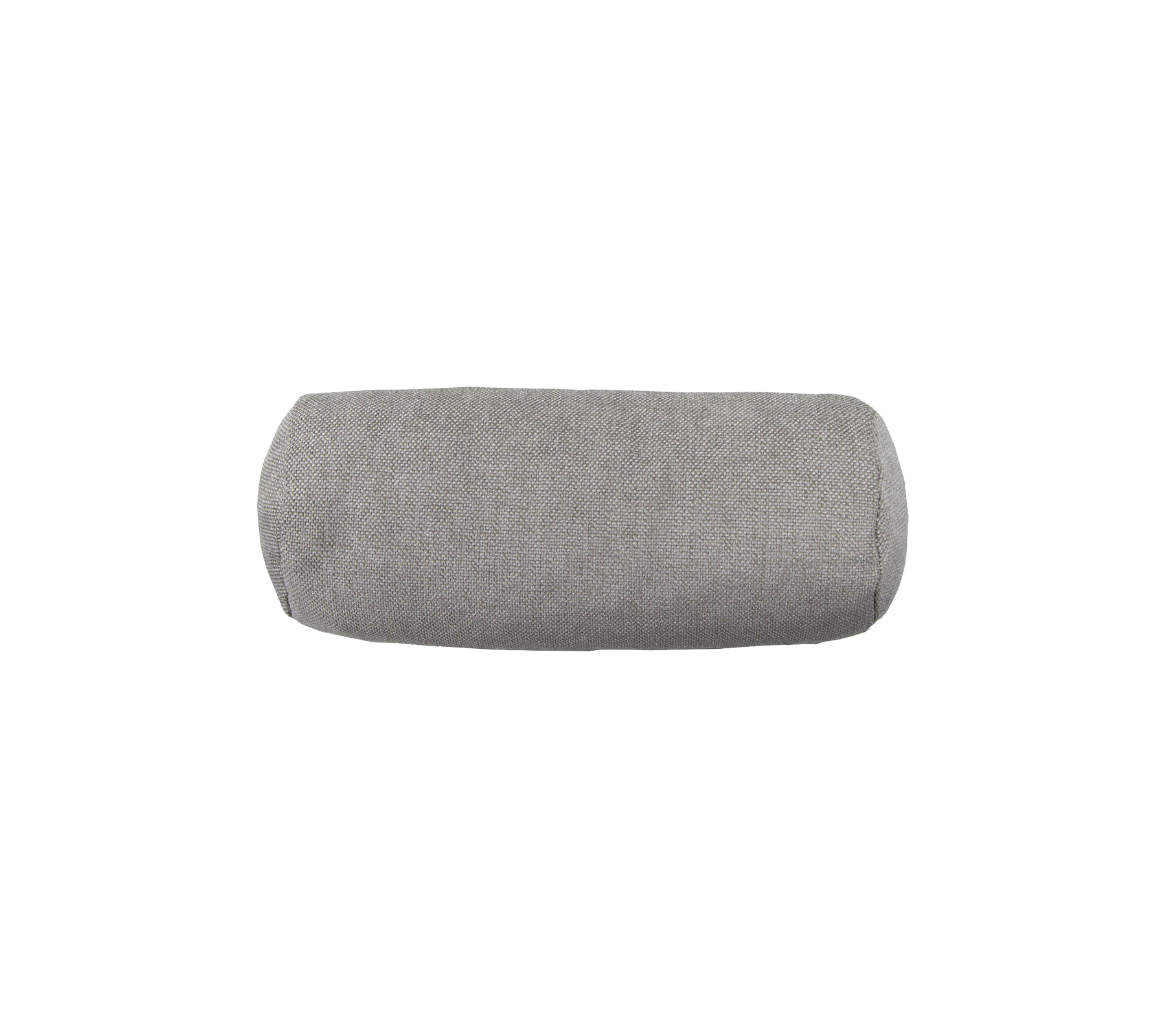 Coussin cylindrique gris avec une surface en tissu texturé, idéal pour apporter soutien et confort.
