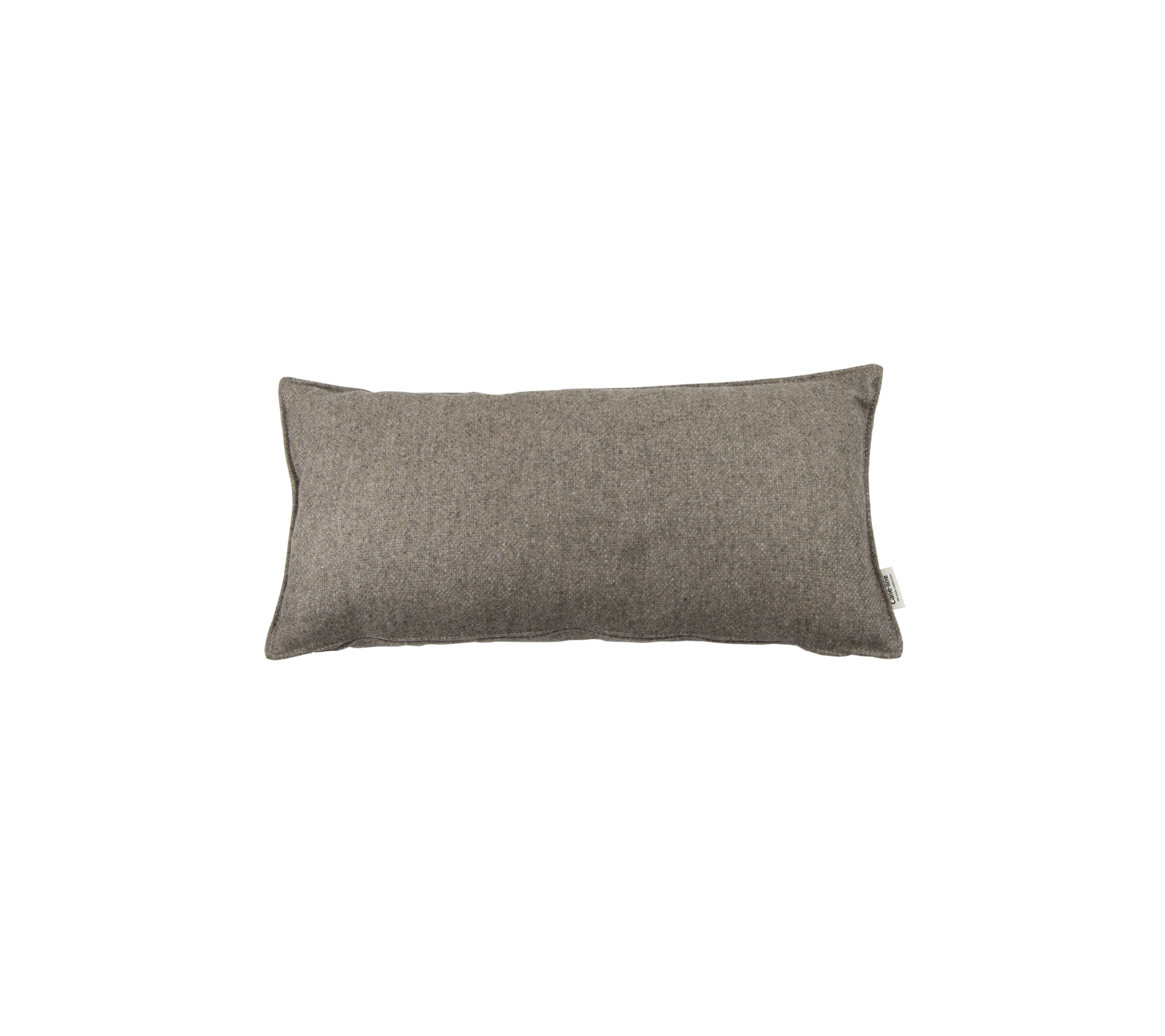 Coussin rectangulaire en tissu gris neutre, apportant une touche douce et élégante à tout espace.