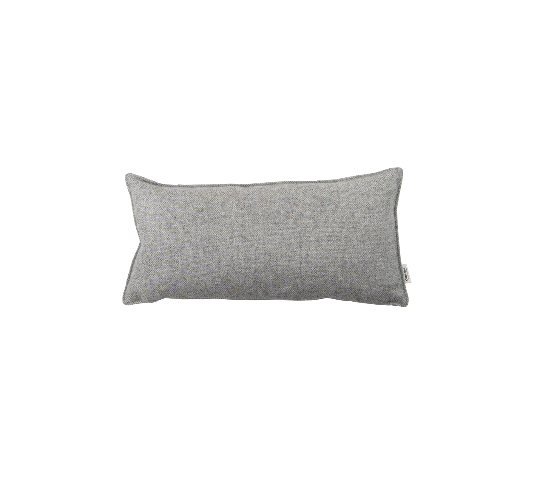 Coussin rectangulaire gris avec une texture lisse, parfait pour des fins décoratives ou de confort.