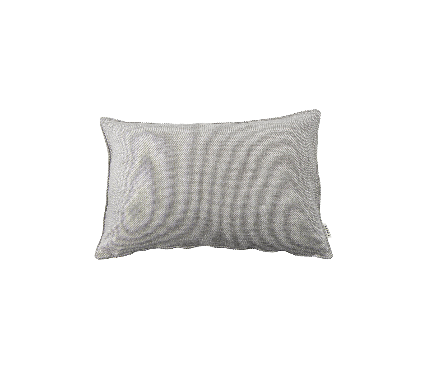 Coussin rectangulaire gris avec une surface en tissu texturé, conçu pour un usage décoratif ou confortable.